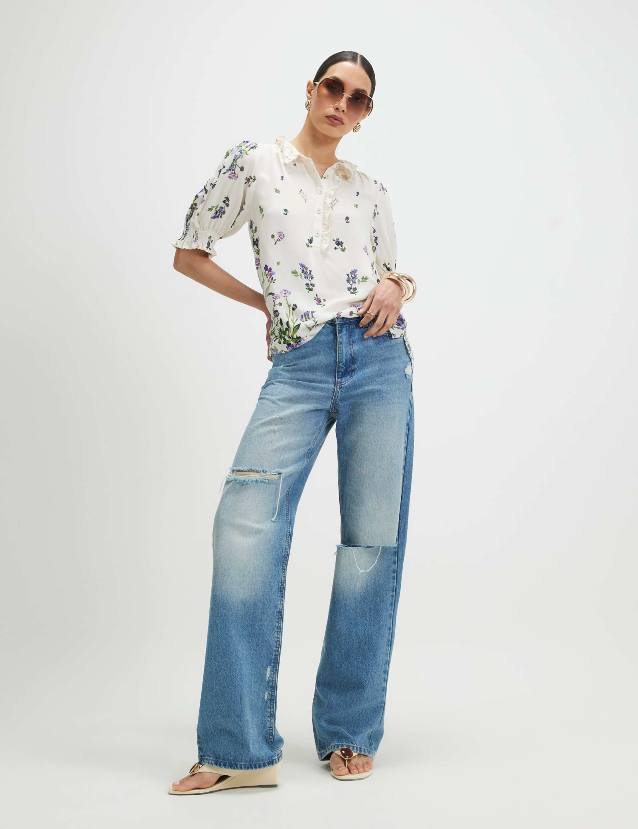 Floral Frill Neck Shirred Blouse 2 of 3