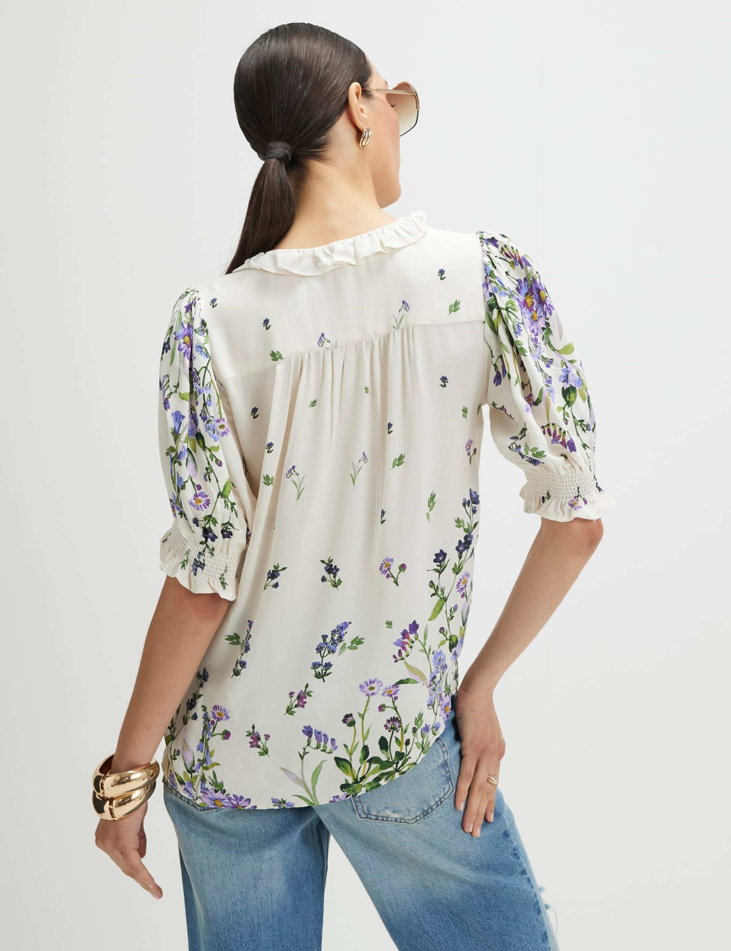 Floral Frill Neck Shirred Blouse 3 of 3
