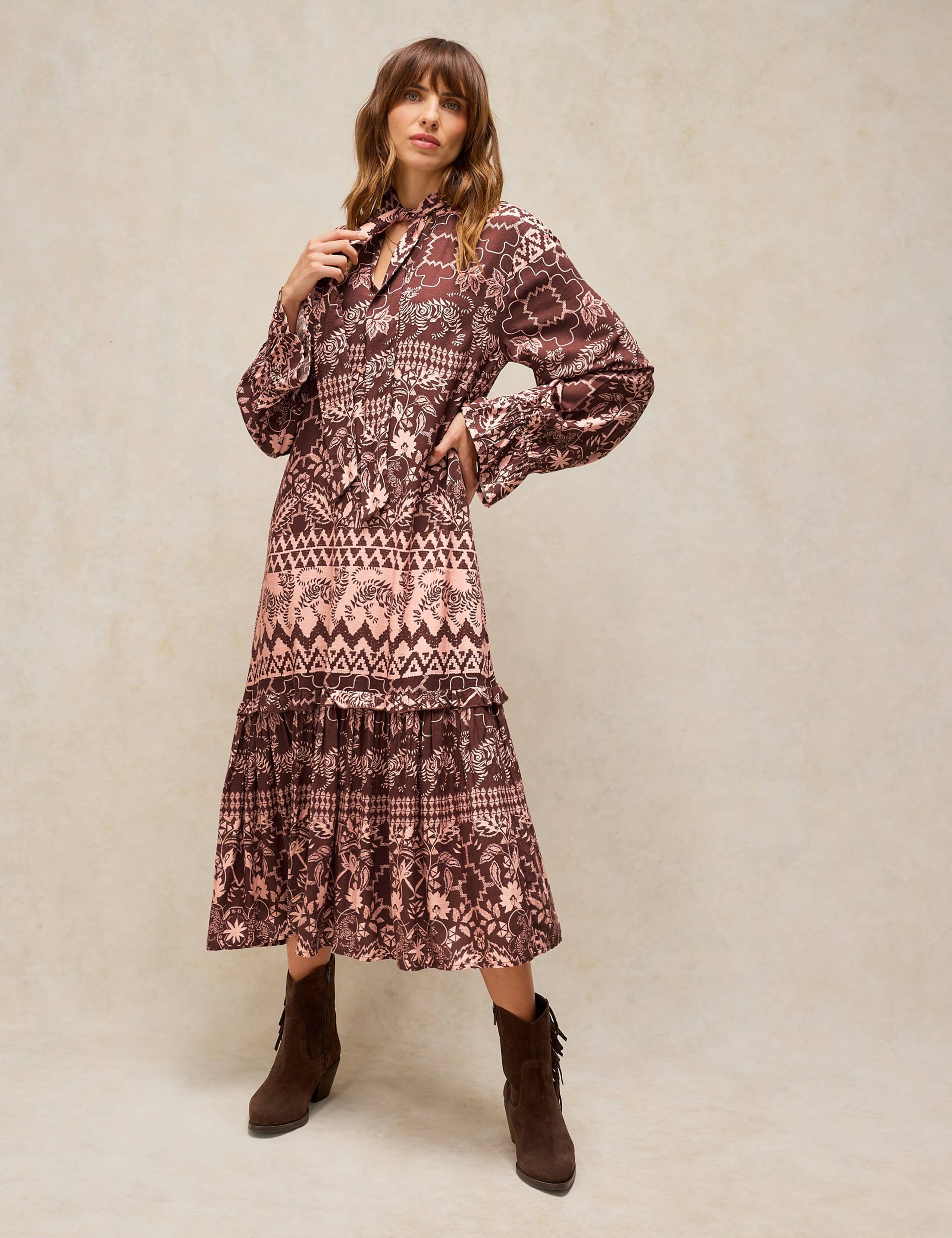 Kalia Tie Neck Knee Length Tea Dress 1 of 6