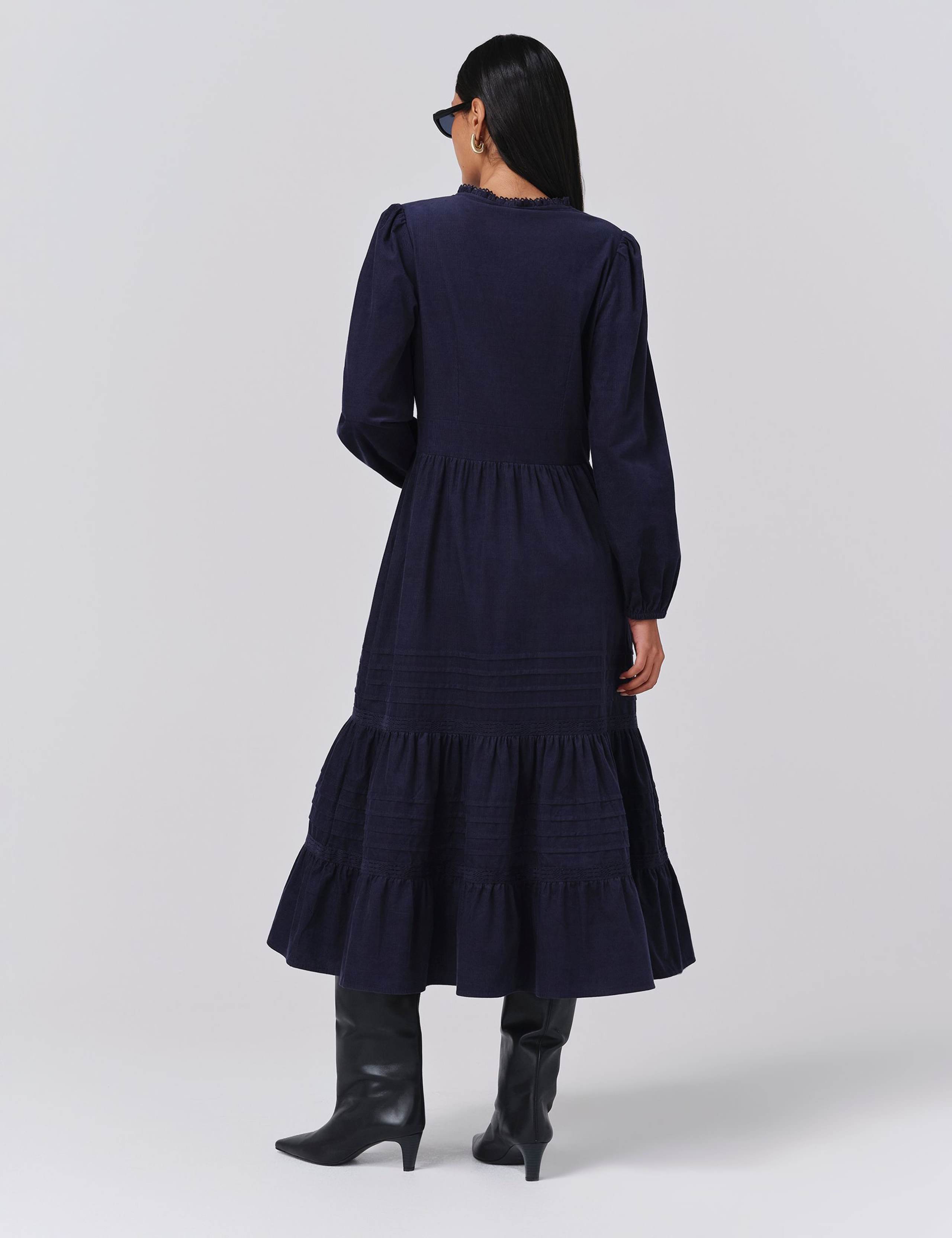 Pure Cotton Cord V-Neck Midi Tiered Dress 3 of 5