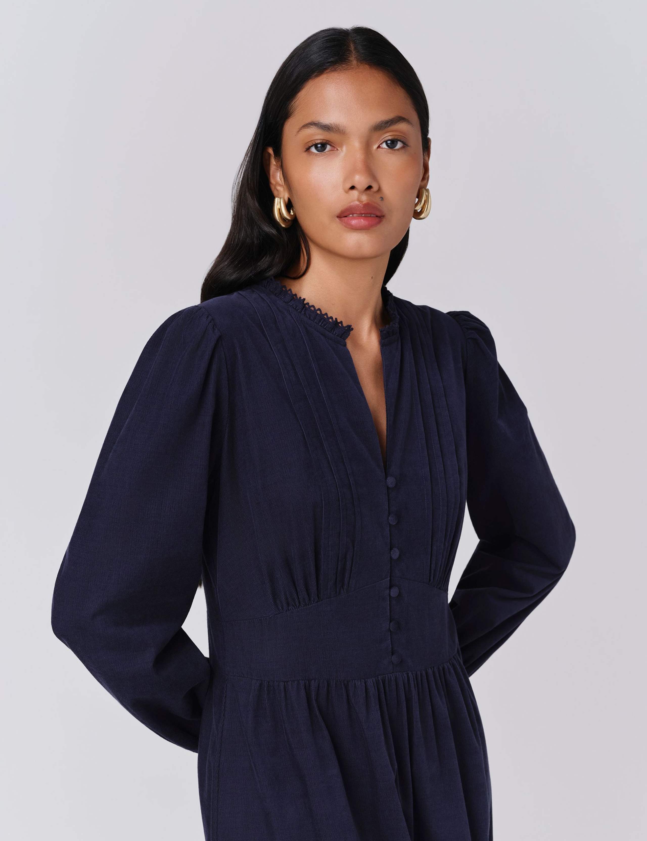 Pure Cotton Cord V-Neck Midi Tiered Dress 5 of 5