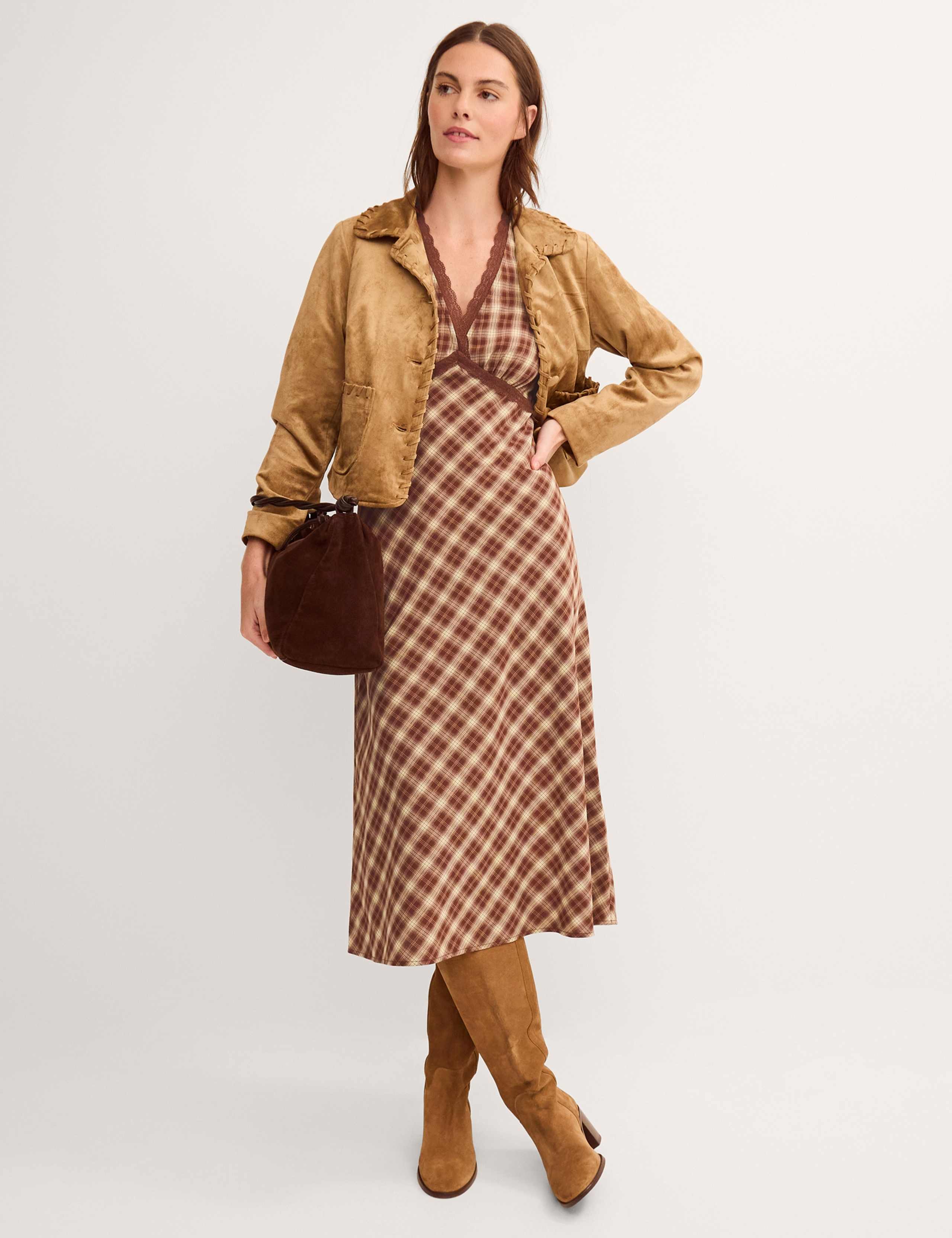 Checked V-Neck Midi Tea Dress 2 of 4