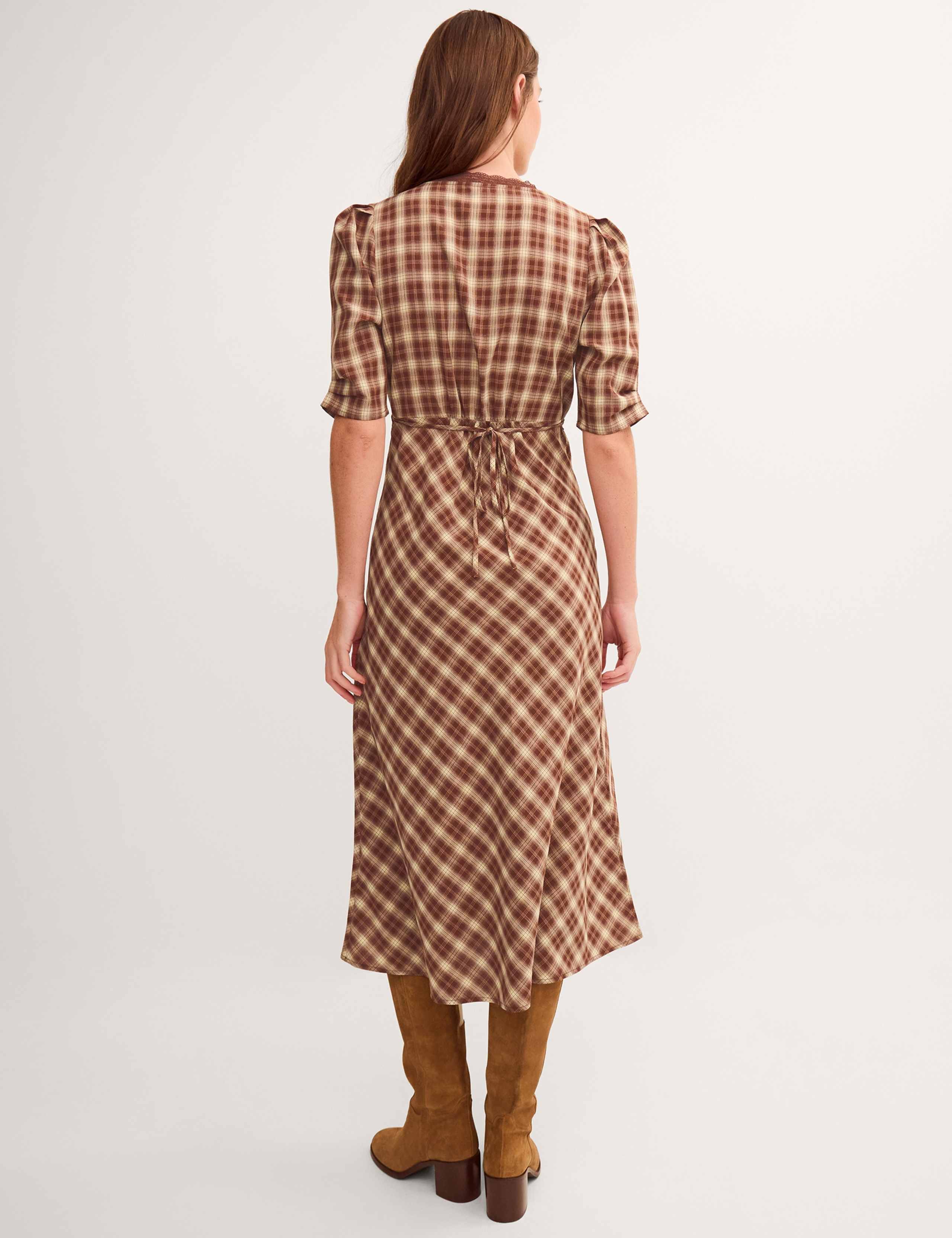 Checked V-Neck Midi Tea Dress 3 of 4