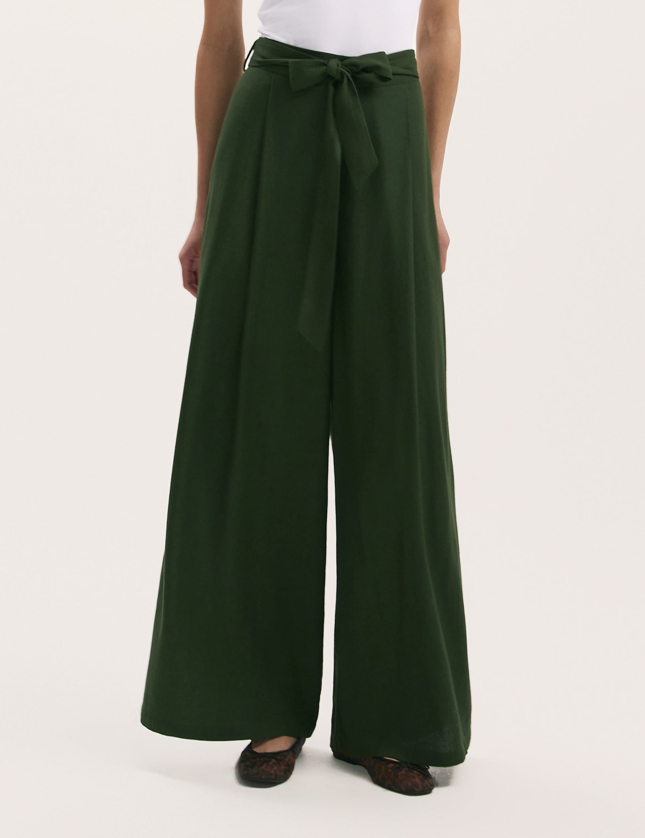 Linen Blend Belted Wide Leg Trousers 2 of 4