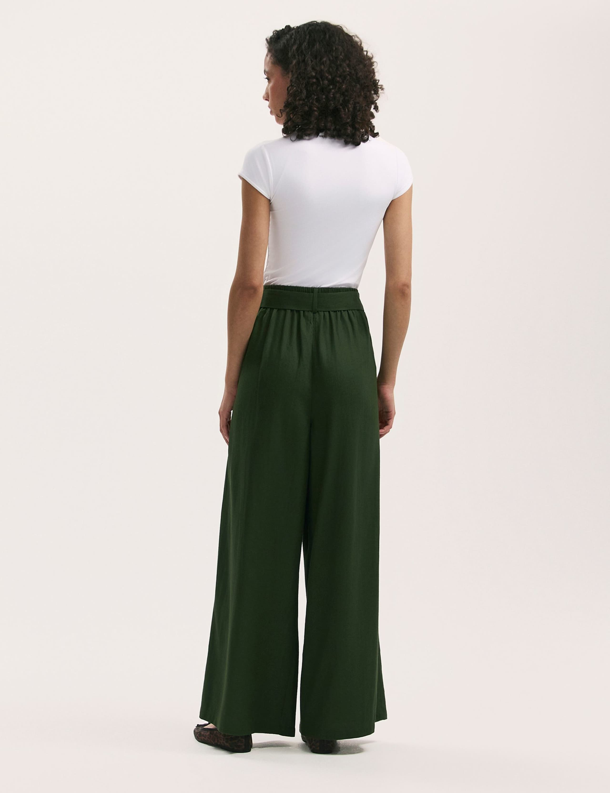 Linen Blend Belted Wide Leg Trousers 3 of 4