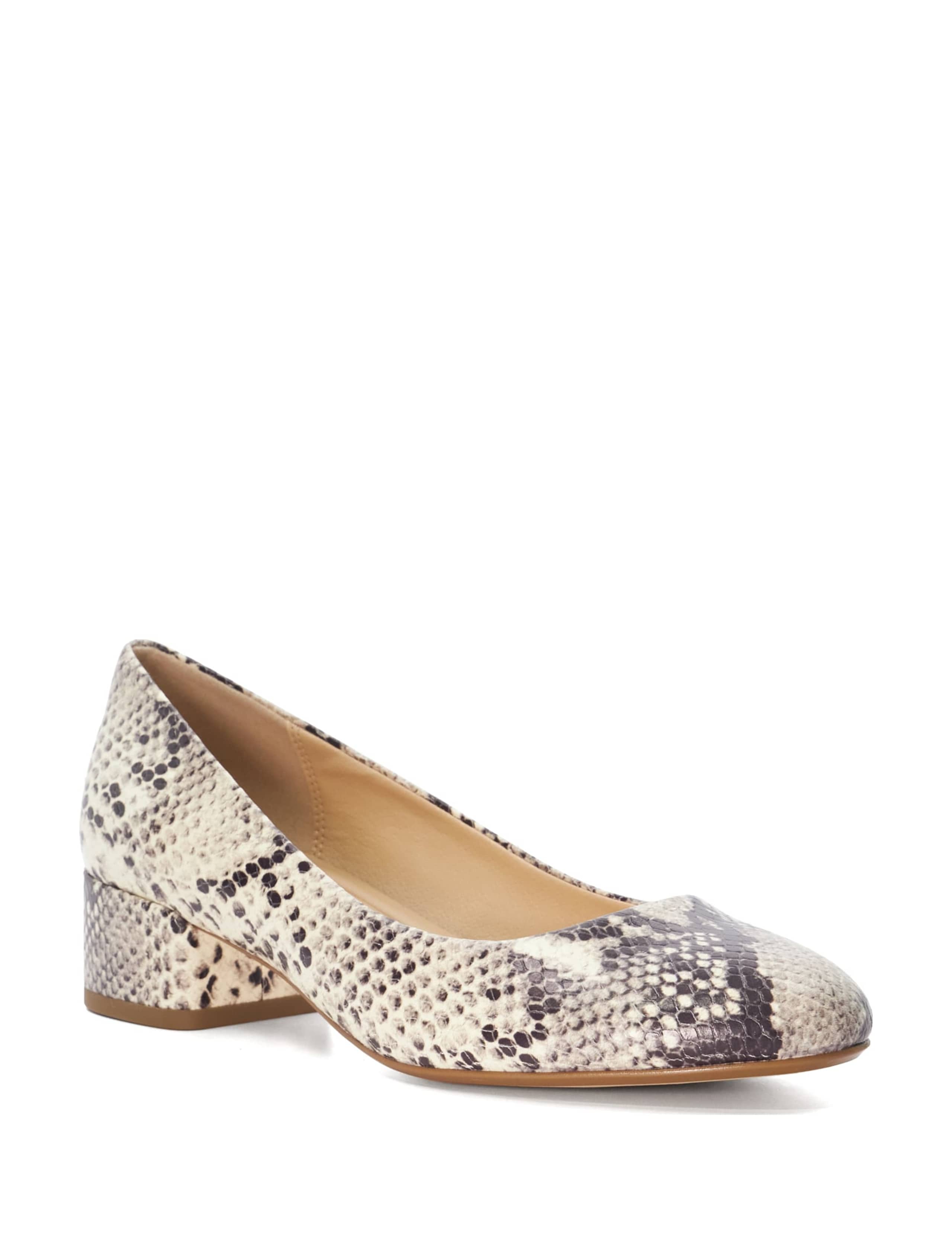 Leather Animal Print Block Heel Court Shoes 2 of 5
