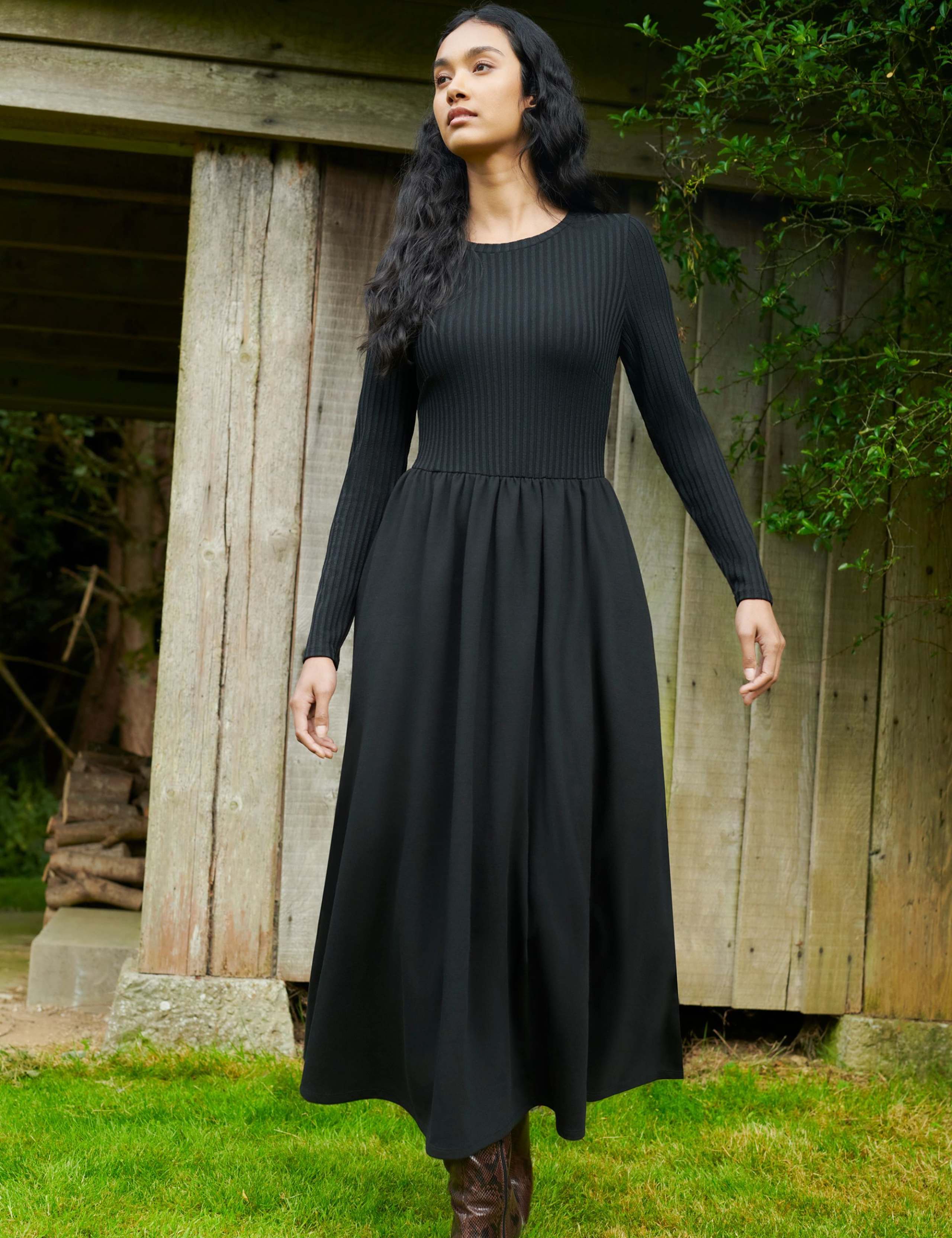 Jersey Ribbed Midaxi Waisted Dress 1 of 6