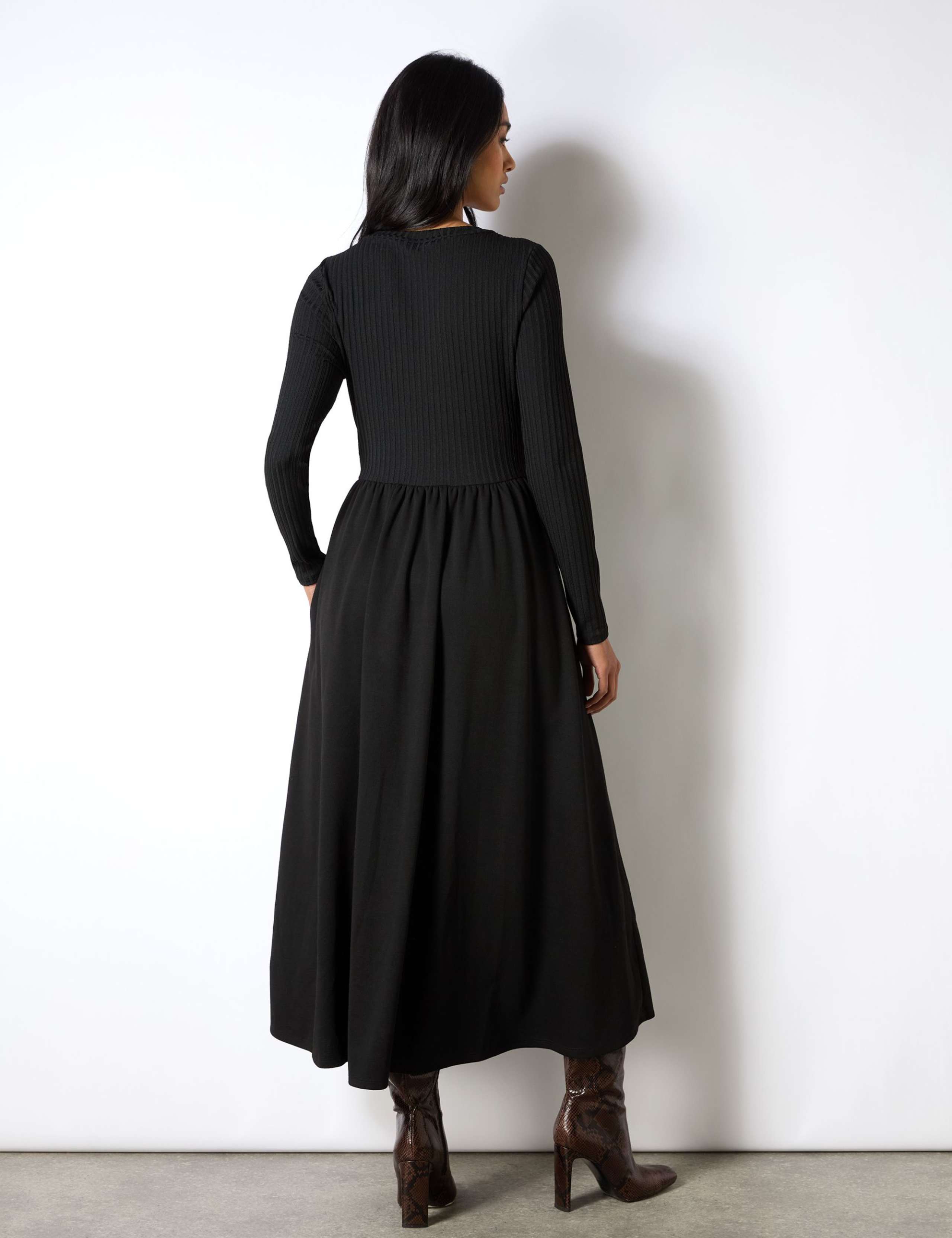 Jersey Ribbed Midaxi Waisted Dress 5 of 6