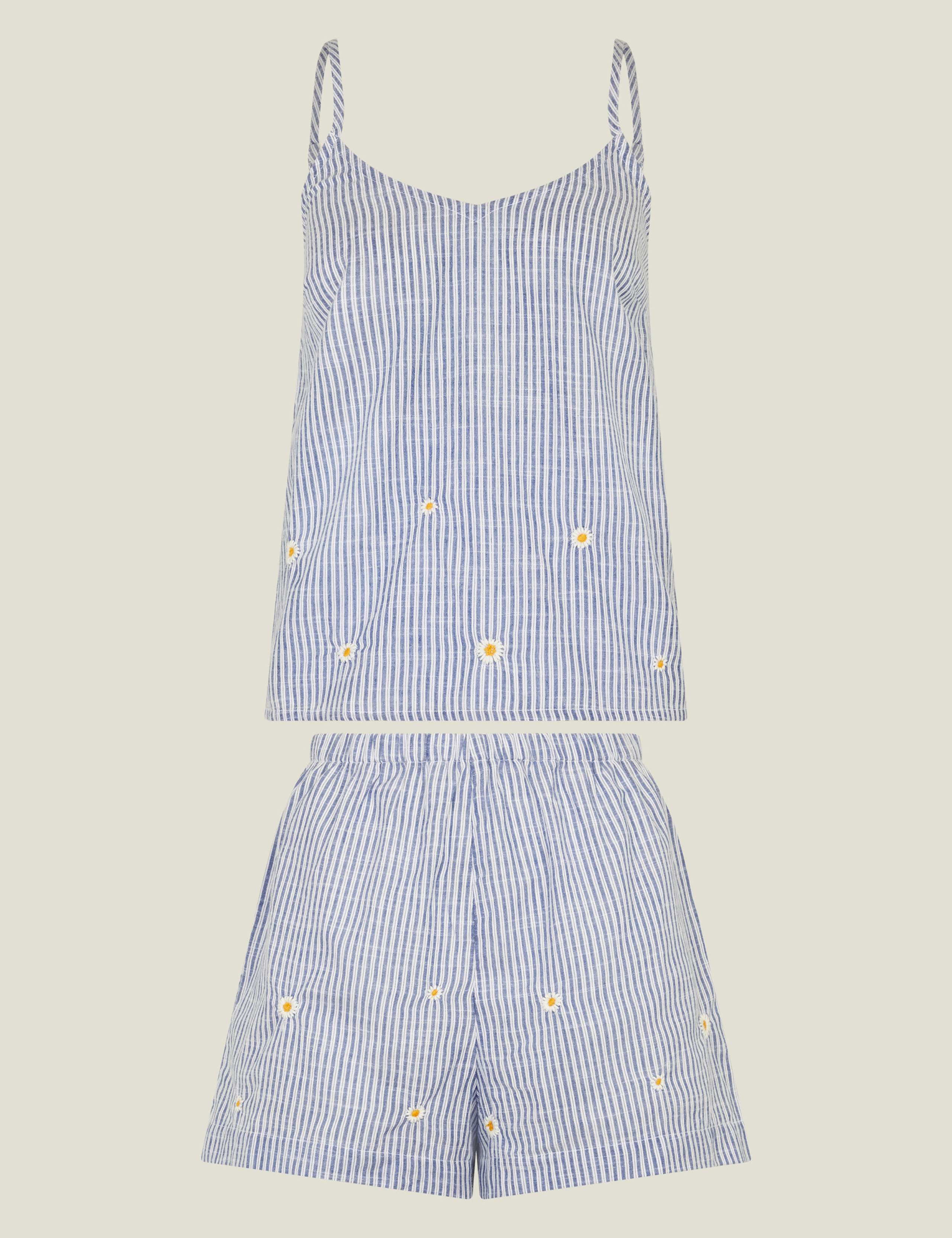 Pure Cotton Striped Daisy Short Pyjama Set 2 of 4