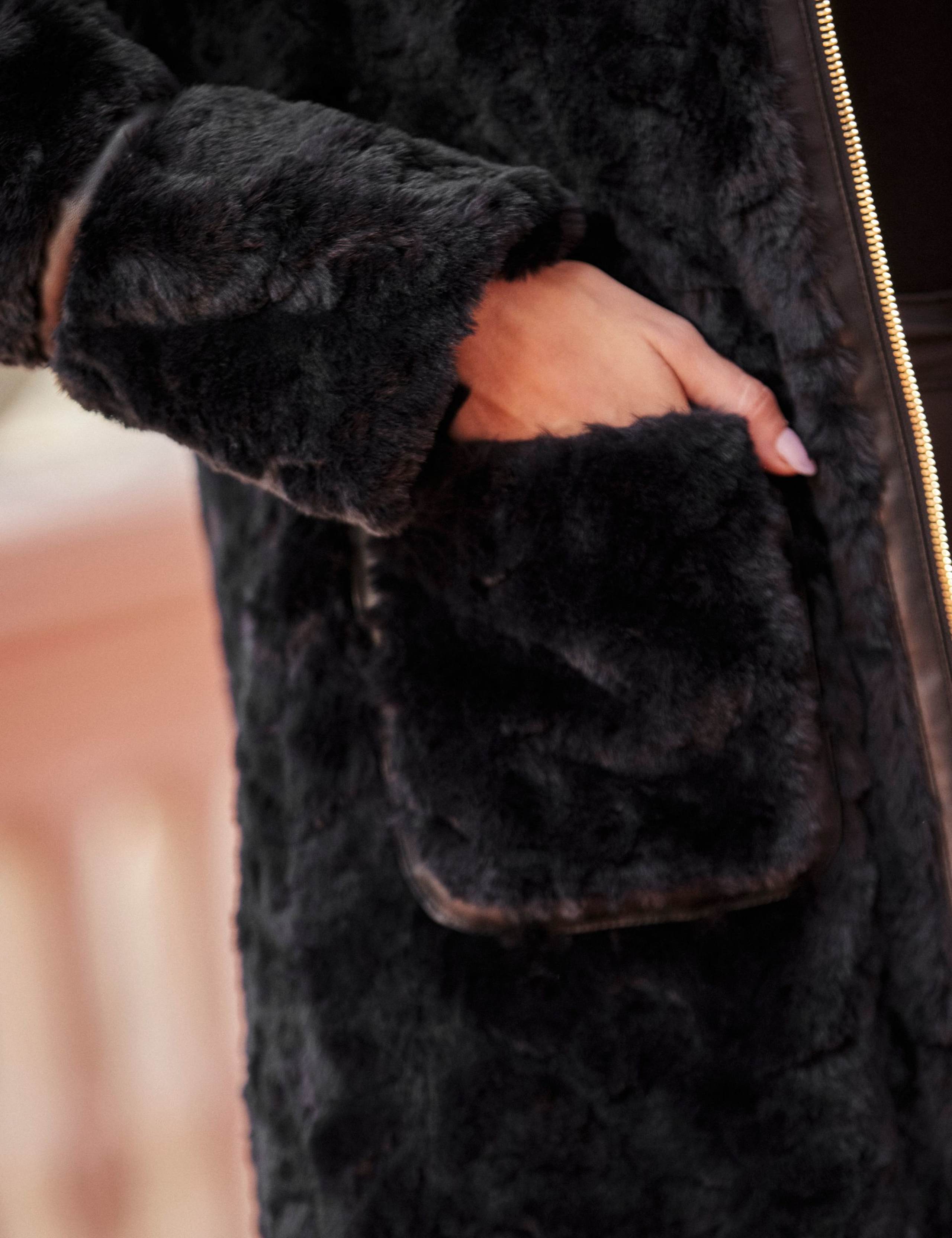 Borg Faux Leather Trim Longline Coat 4 of 7