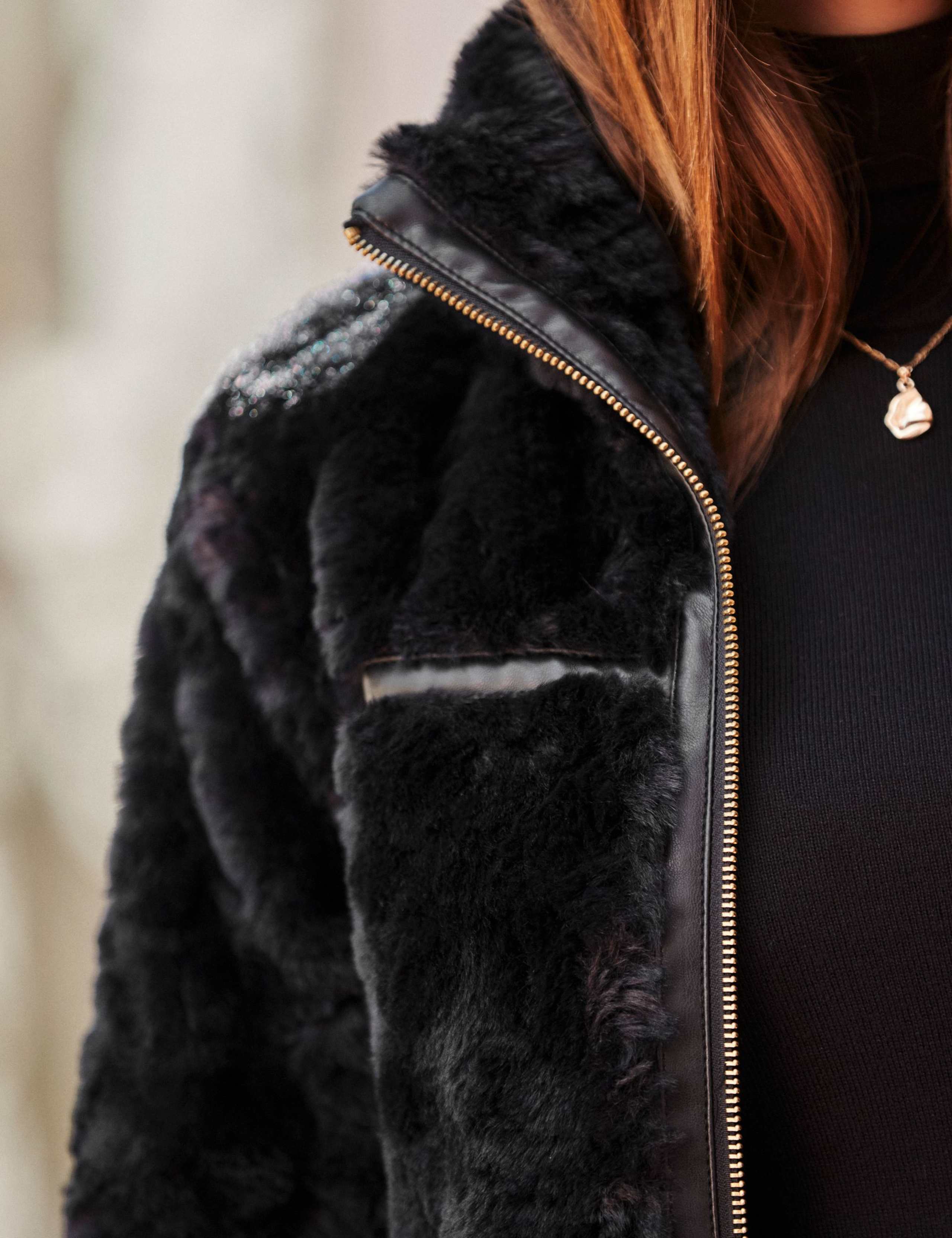 Borg Faux Leather Trim Longline Coat 5 of 7