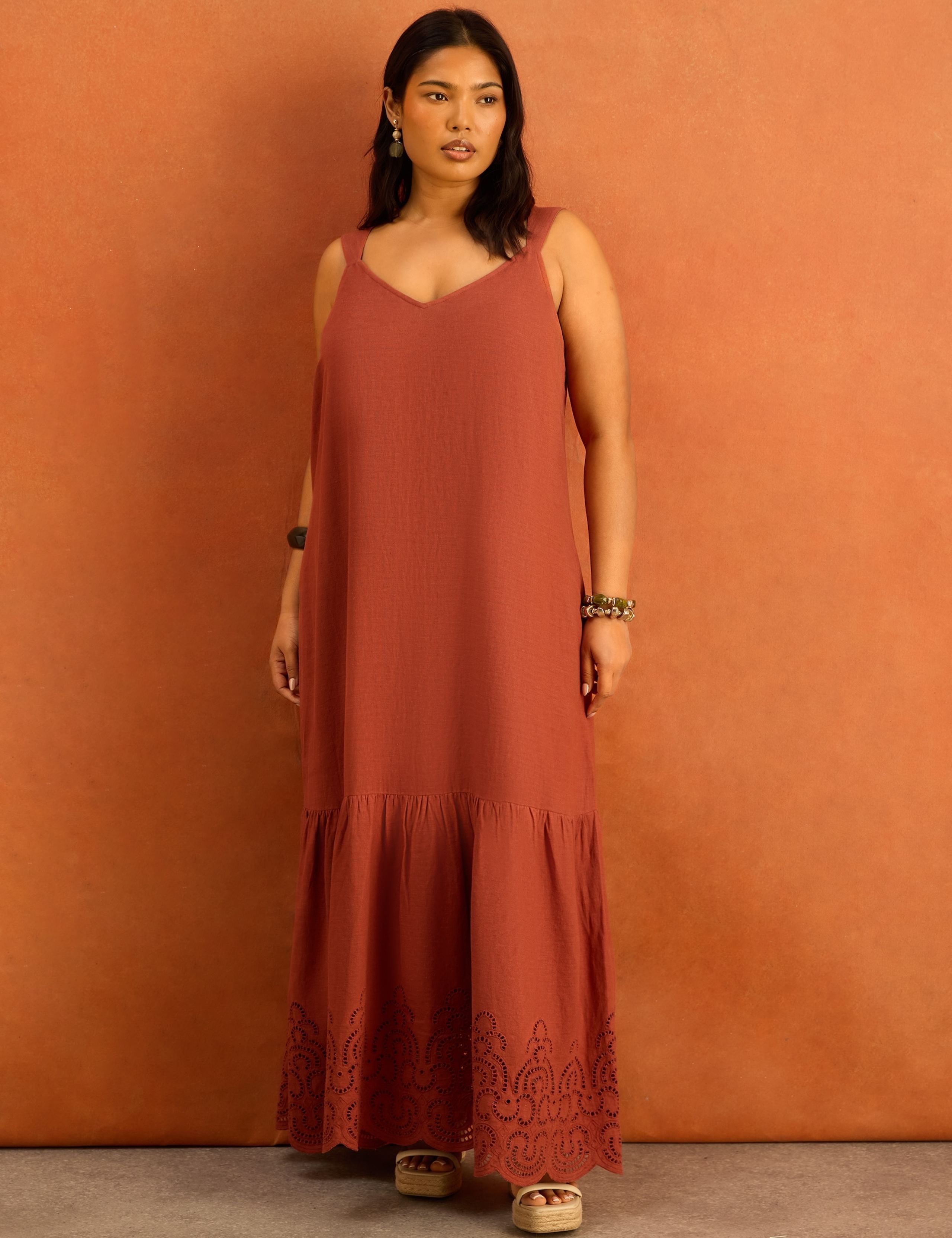 Linen Blend Broderie V-Neck Maxi Dress 1 of 5