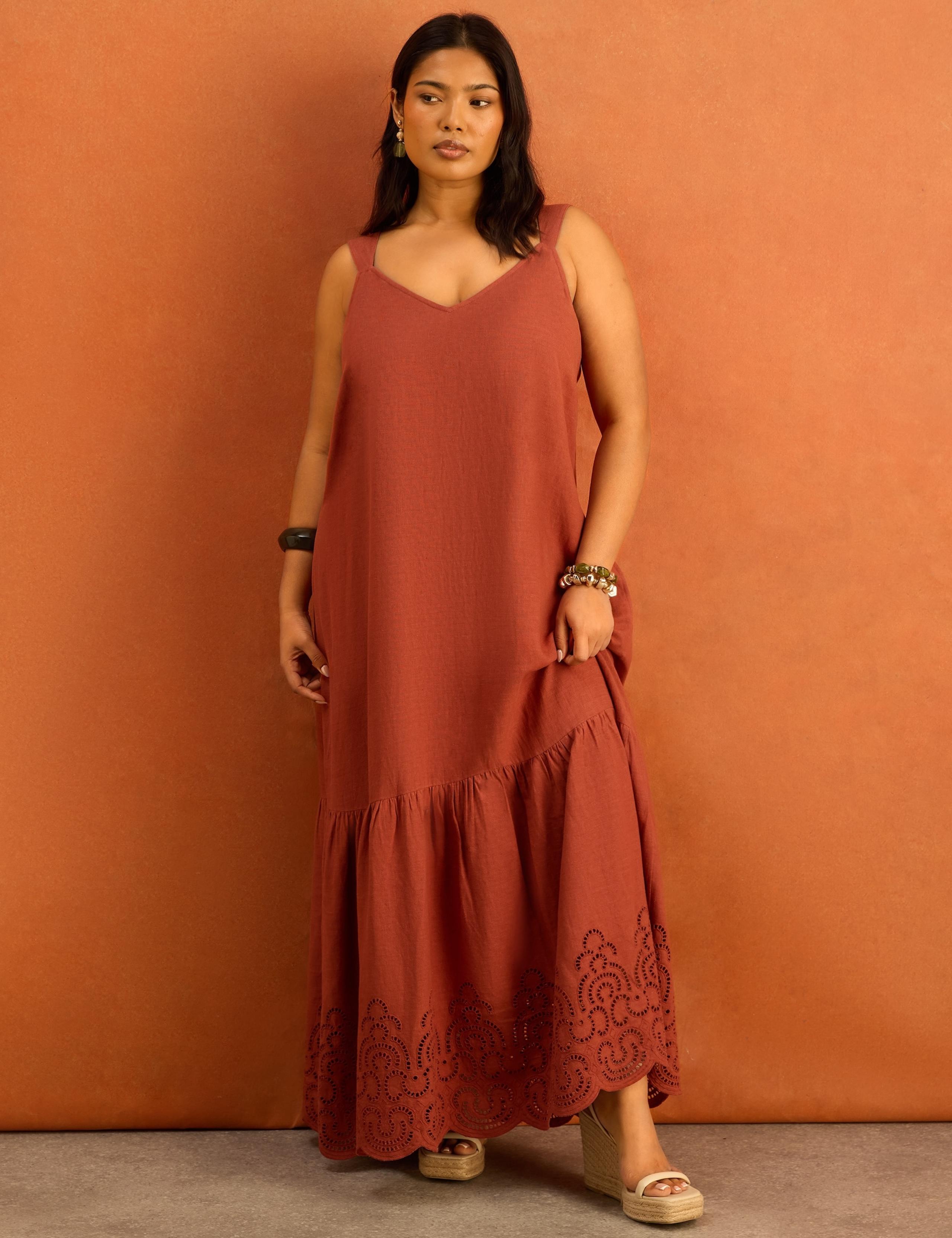 Linen Blend Broderie V-Neck Maxi Dress 2 of 5