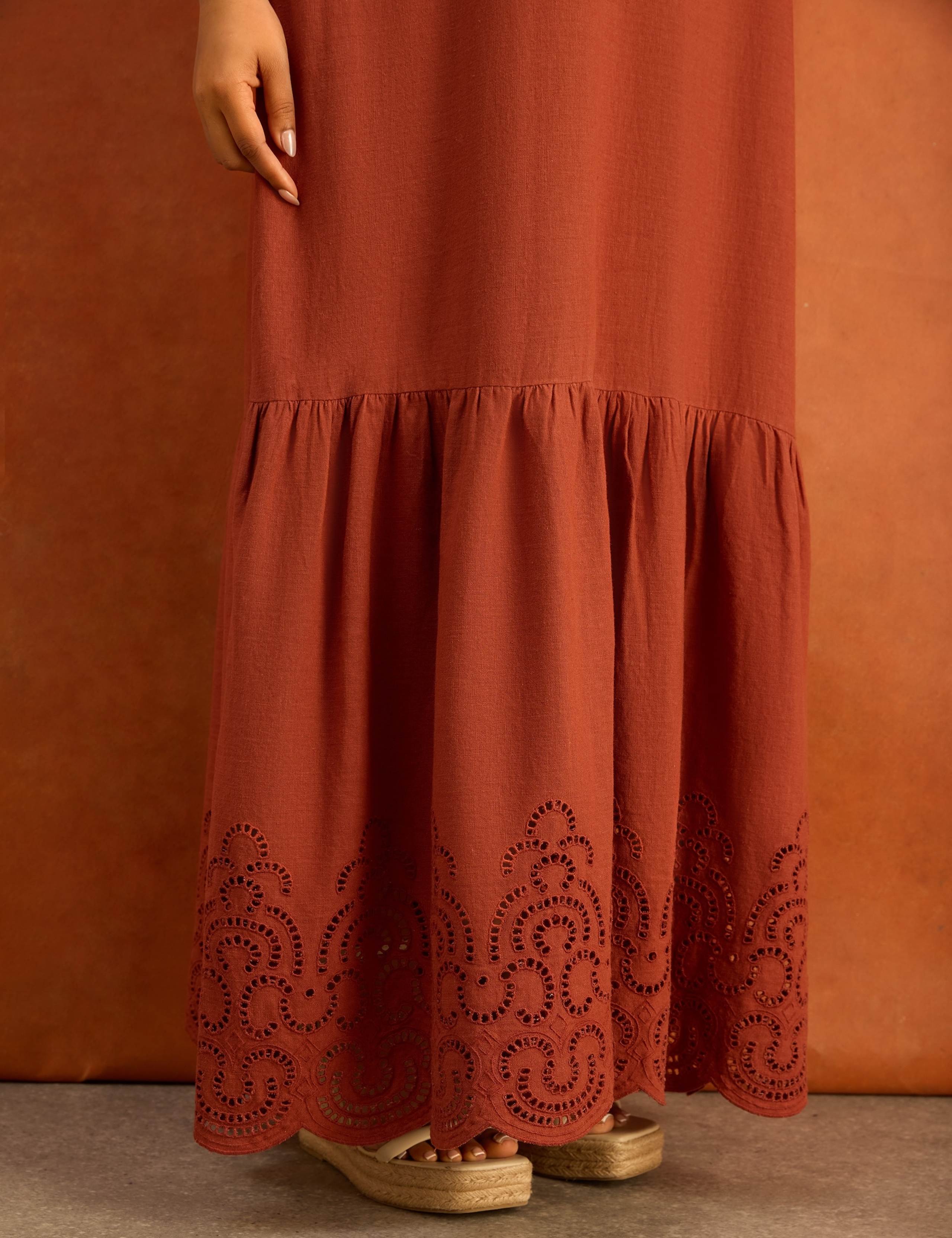 Linen Blend Broderie V-Neck Maxi Dress 3 of 5
