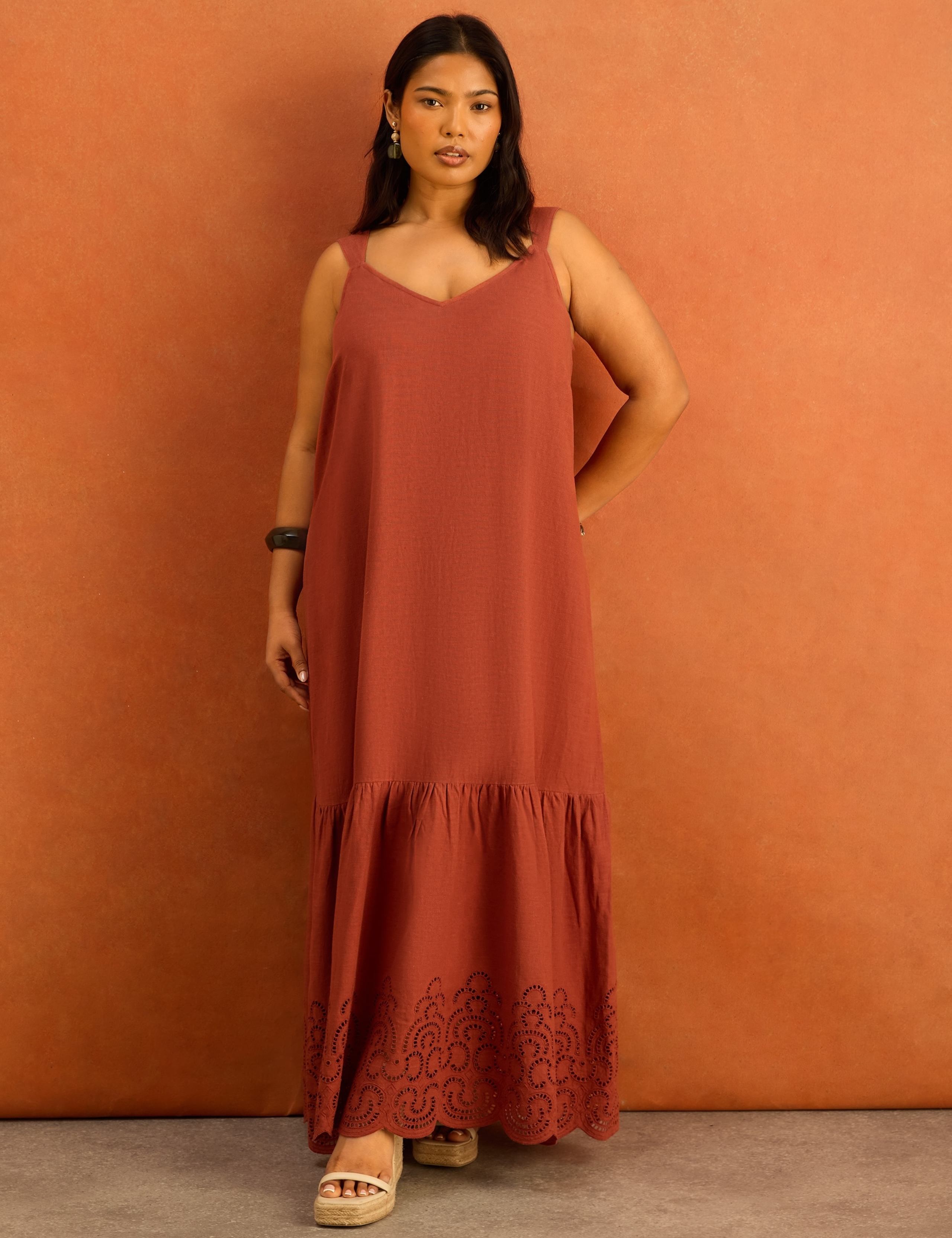 Linen Blend Broderie V-Neck Maxi Dress 4 of 5