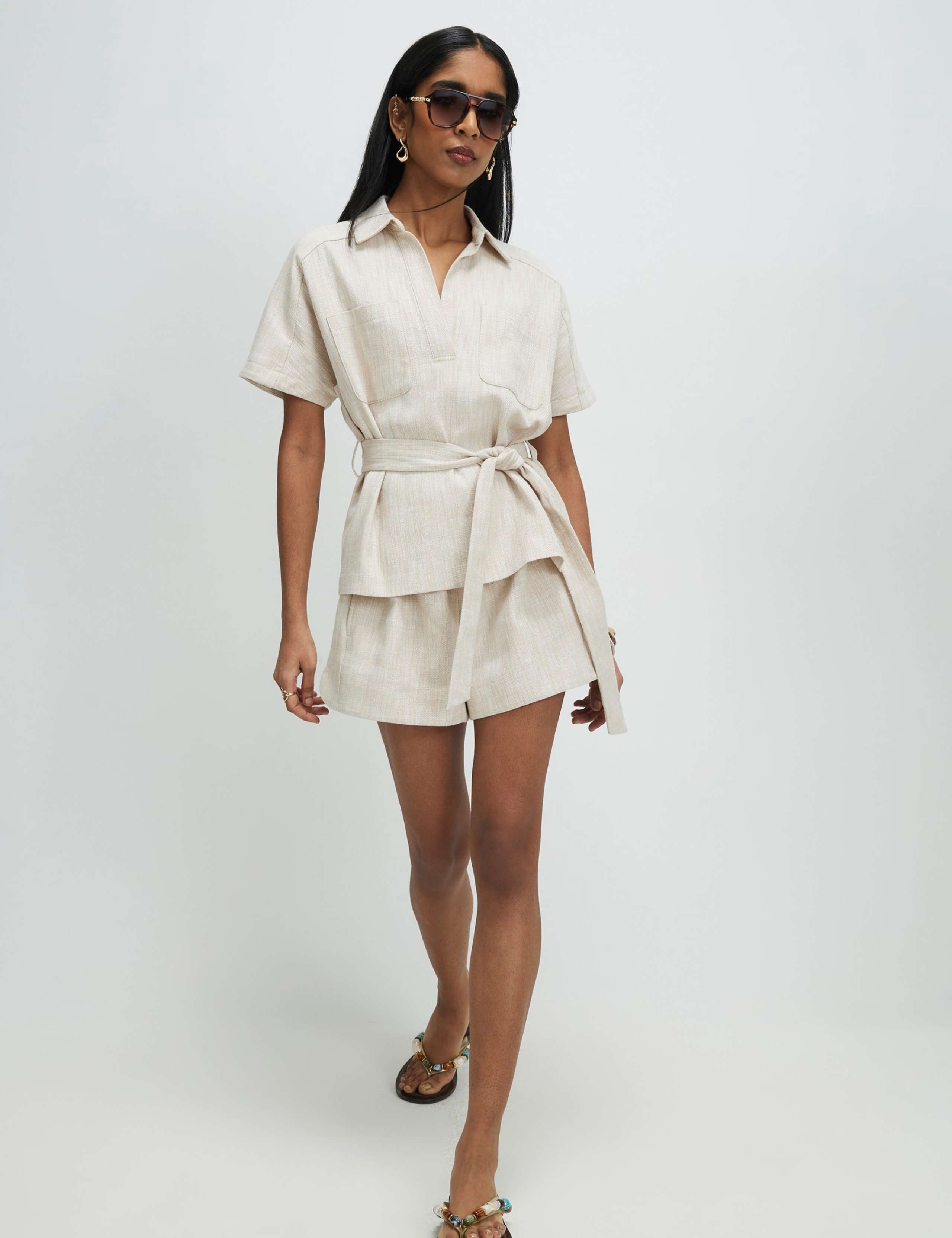 Pure Cotton Collared Belted Blouse 2 of 4