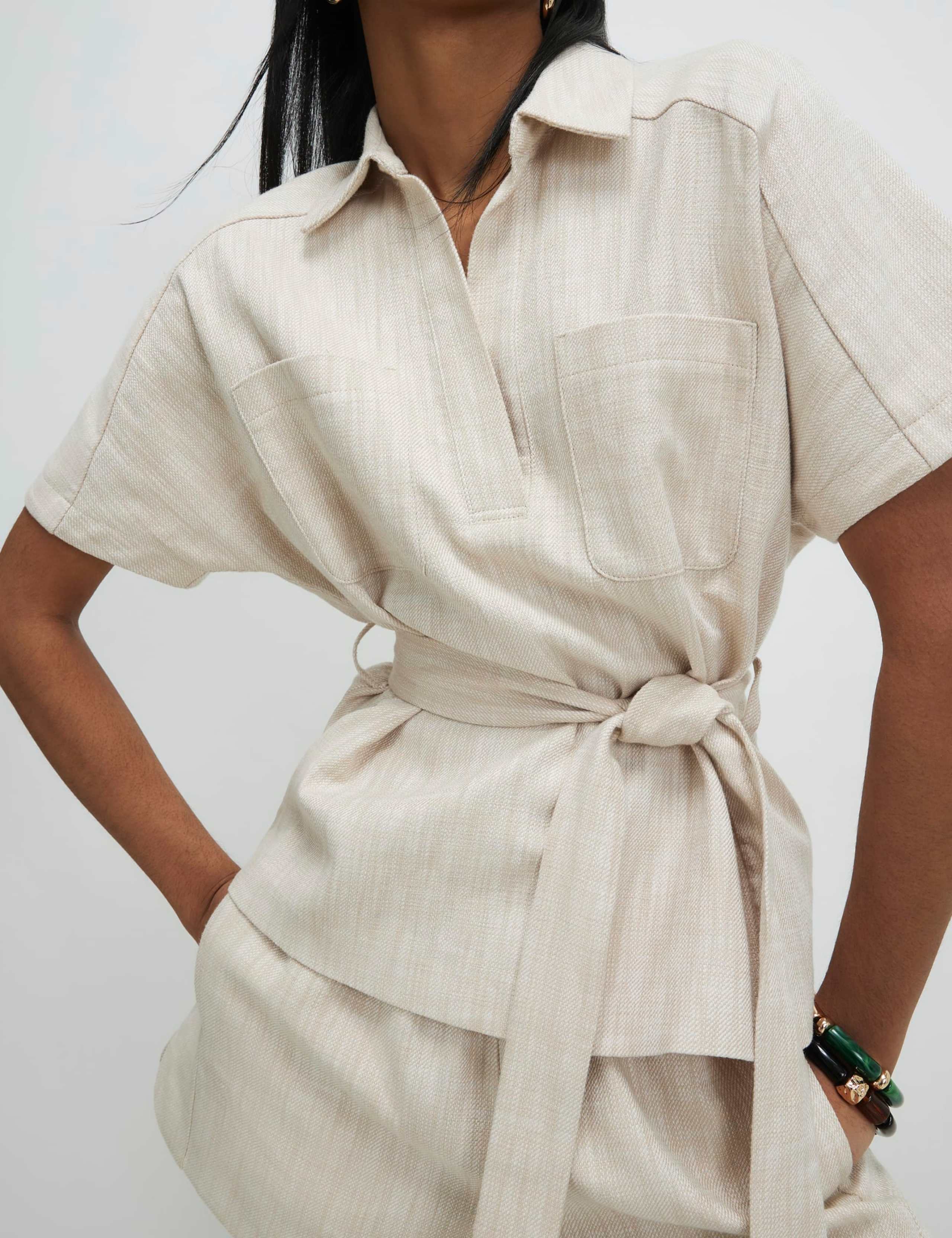 Pure Cotton Collared Belted Blouse 4 of 4
