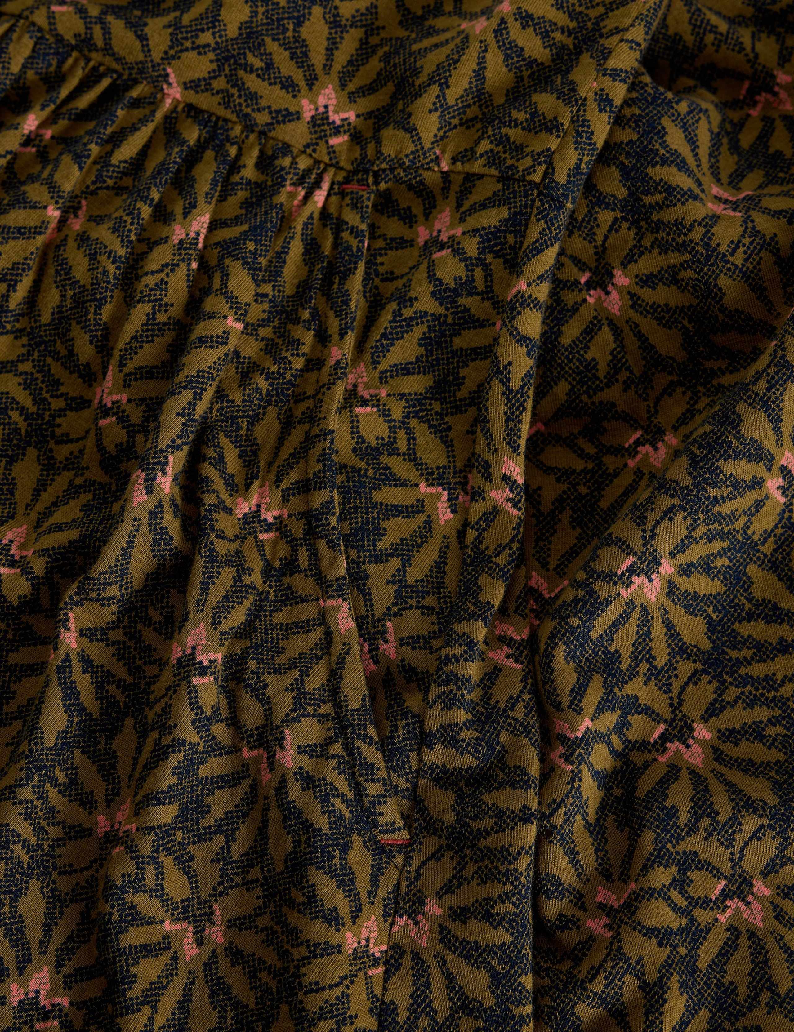 Cotton Blend Patterned Notch Neck Knee Length Dress 7 of 7