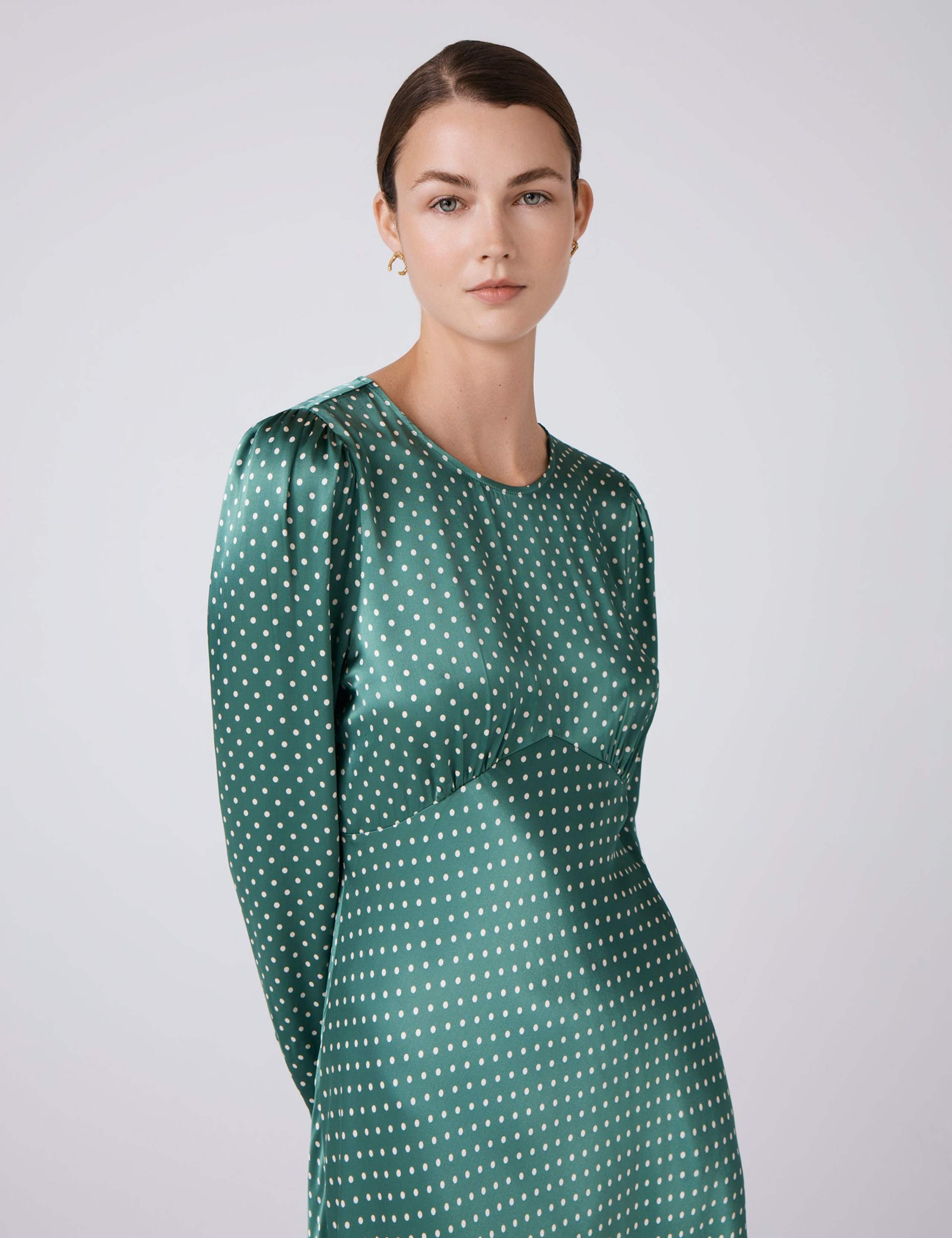 Satin Polka Dot Round Neck Midi Skater Dress 2 of 5