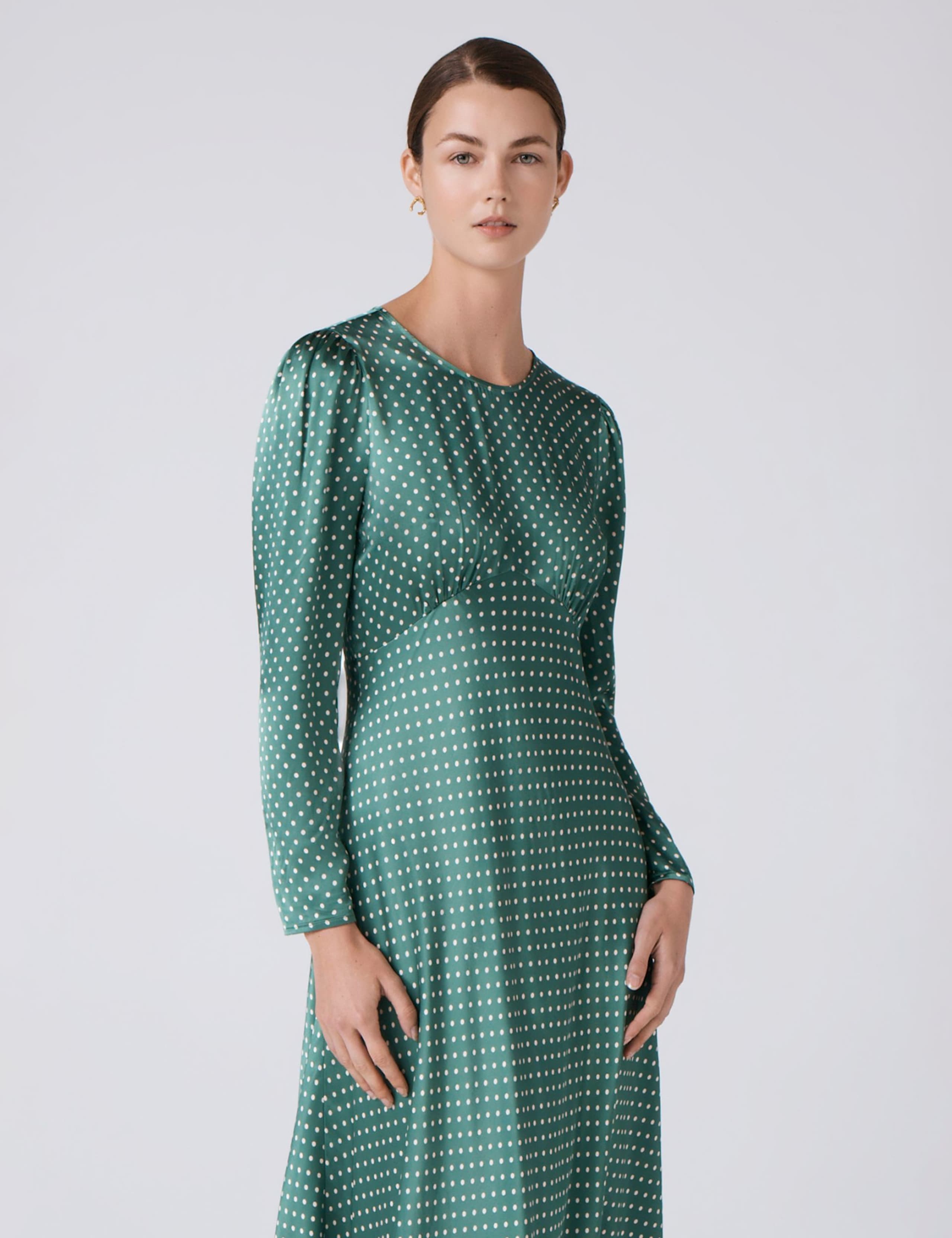 Satin Polka Dot Round Neck Midi Skater Dress 4 of 5