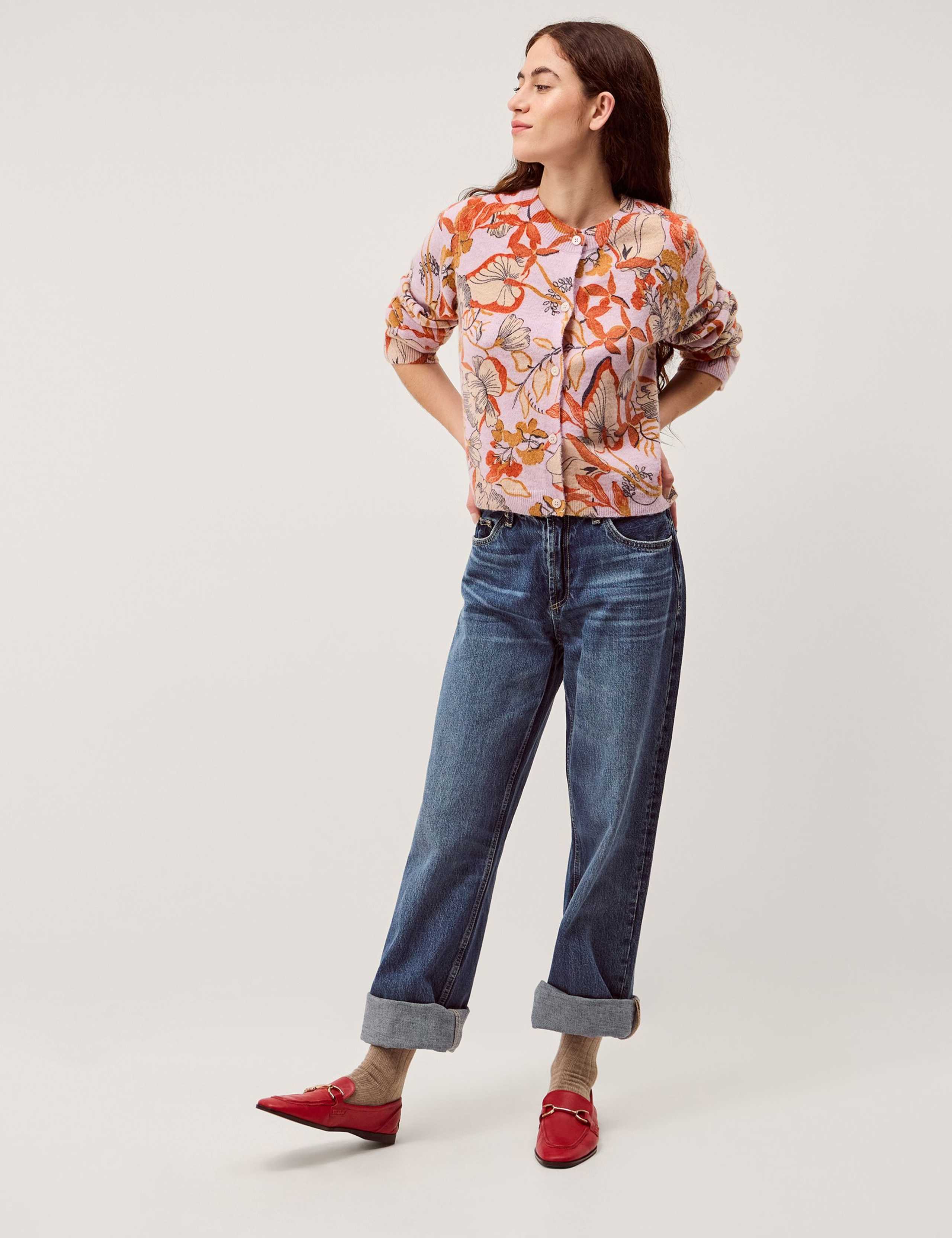 Floral Crew Neck Button Front Cardigan 3 of 5