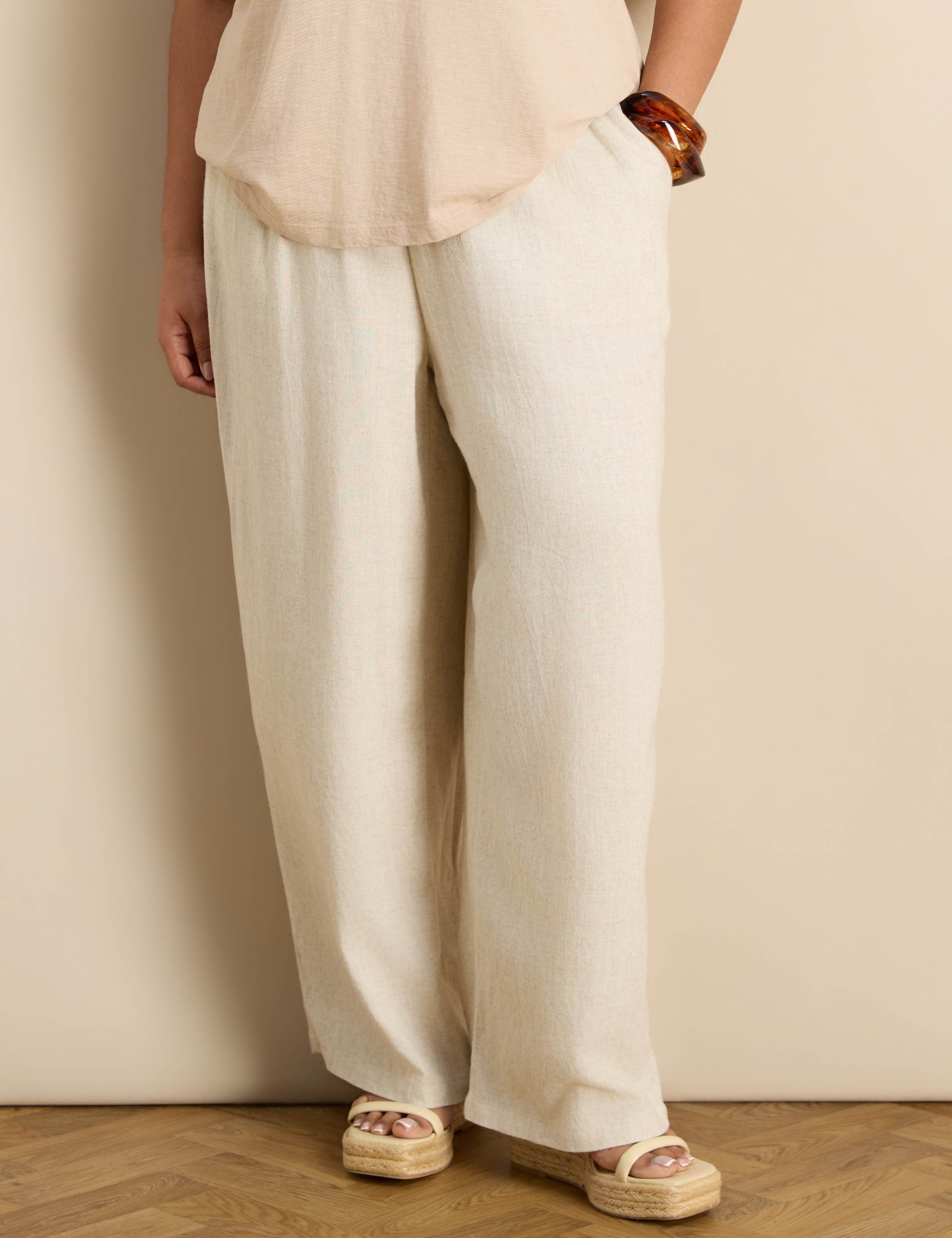 Linen Blend Drawstring Wide Leg Trousers 3 of 5