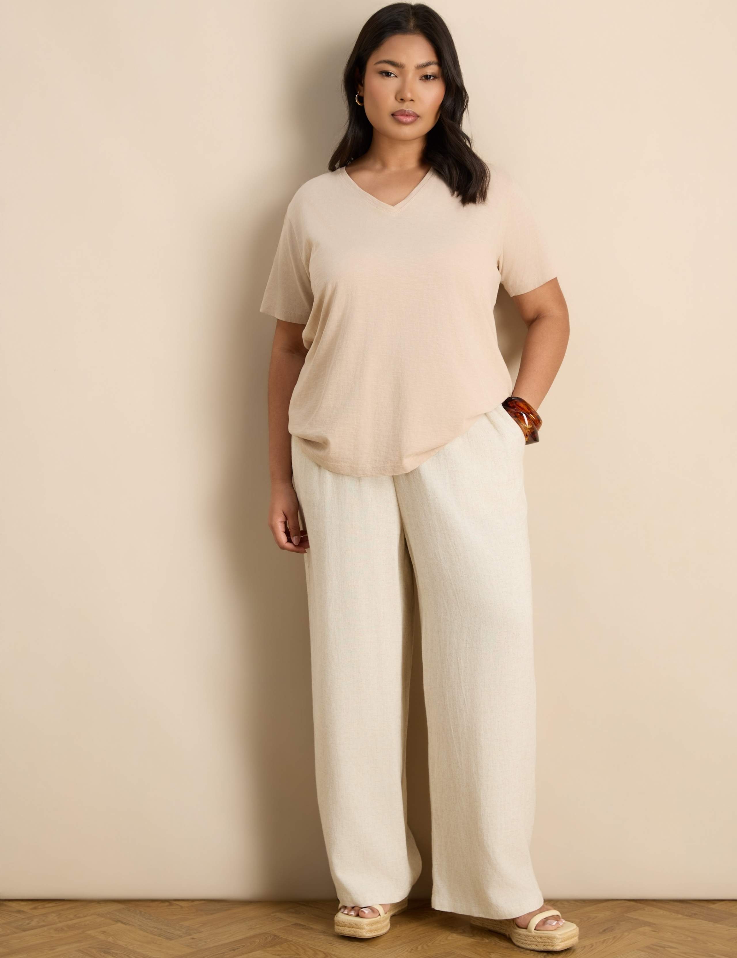 Linen Blend Drawstring Wide Leg Trousers 5 of 5