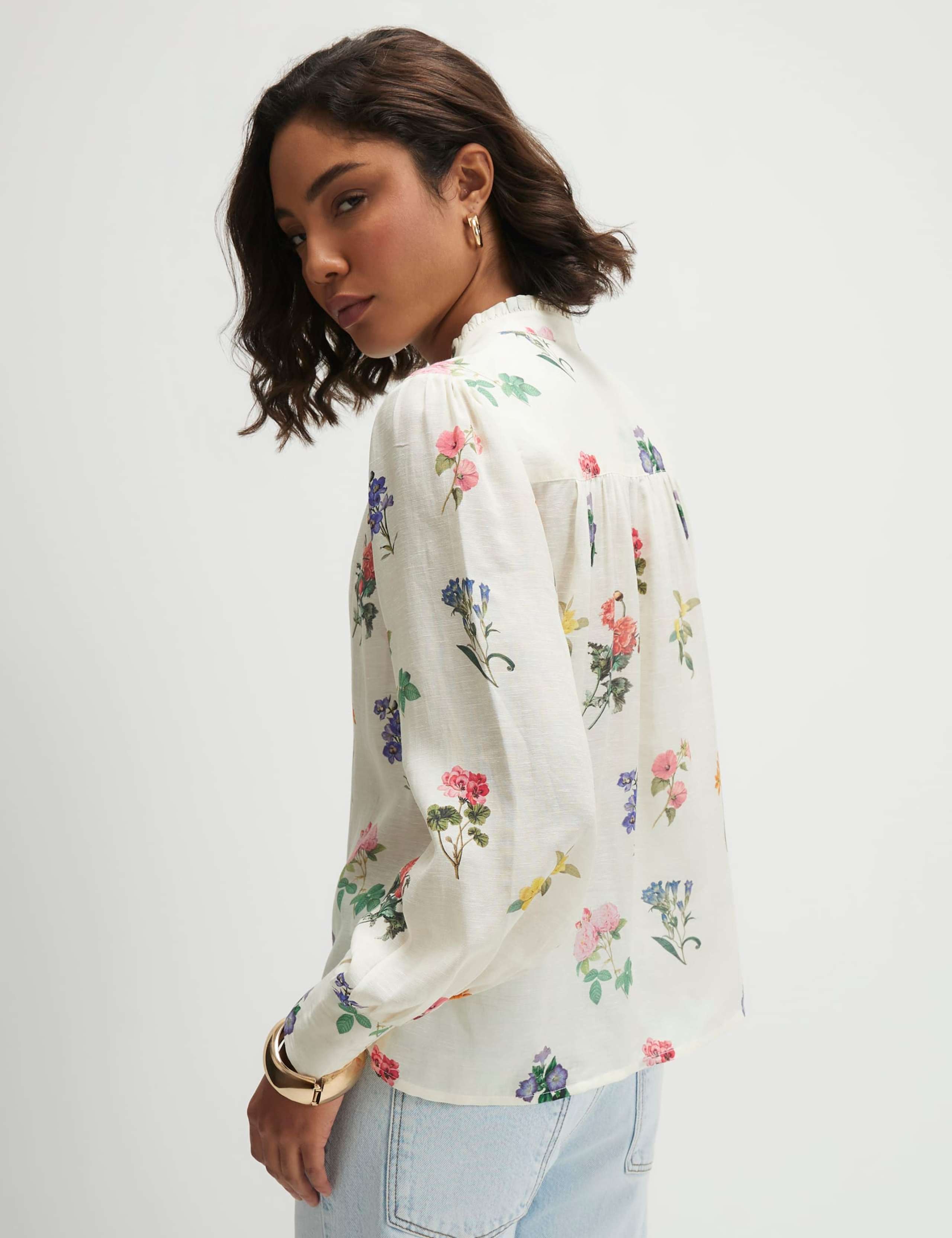 Pure Cotton Floral Frill Neck Blouse 3 of 4