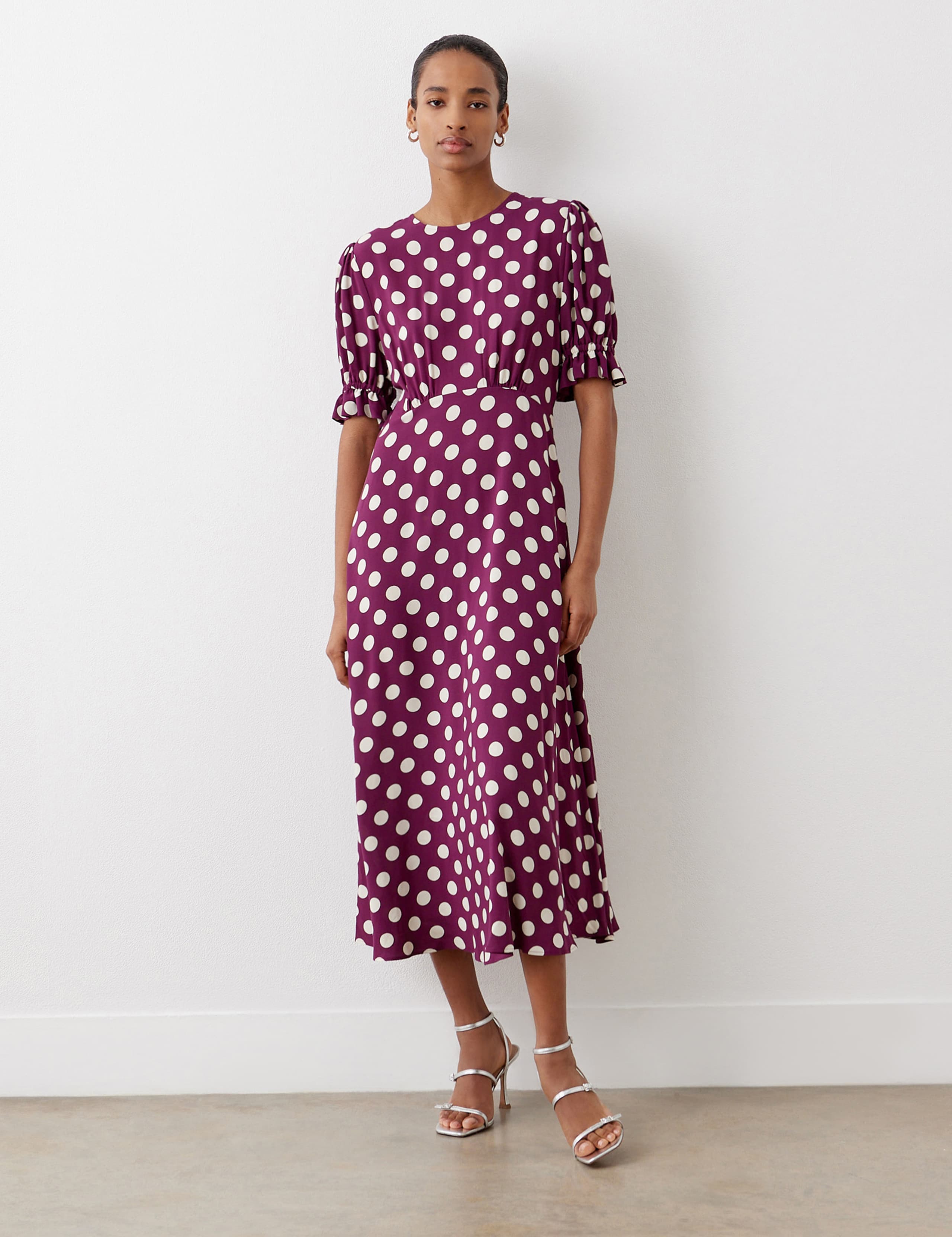 Polka Dot Puff Sleeve Midi Waisted Dress 4 of 4