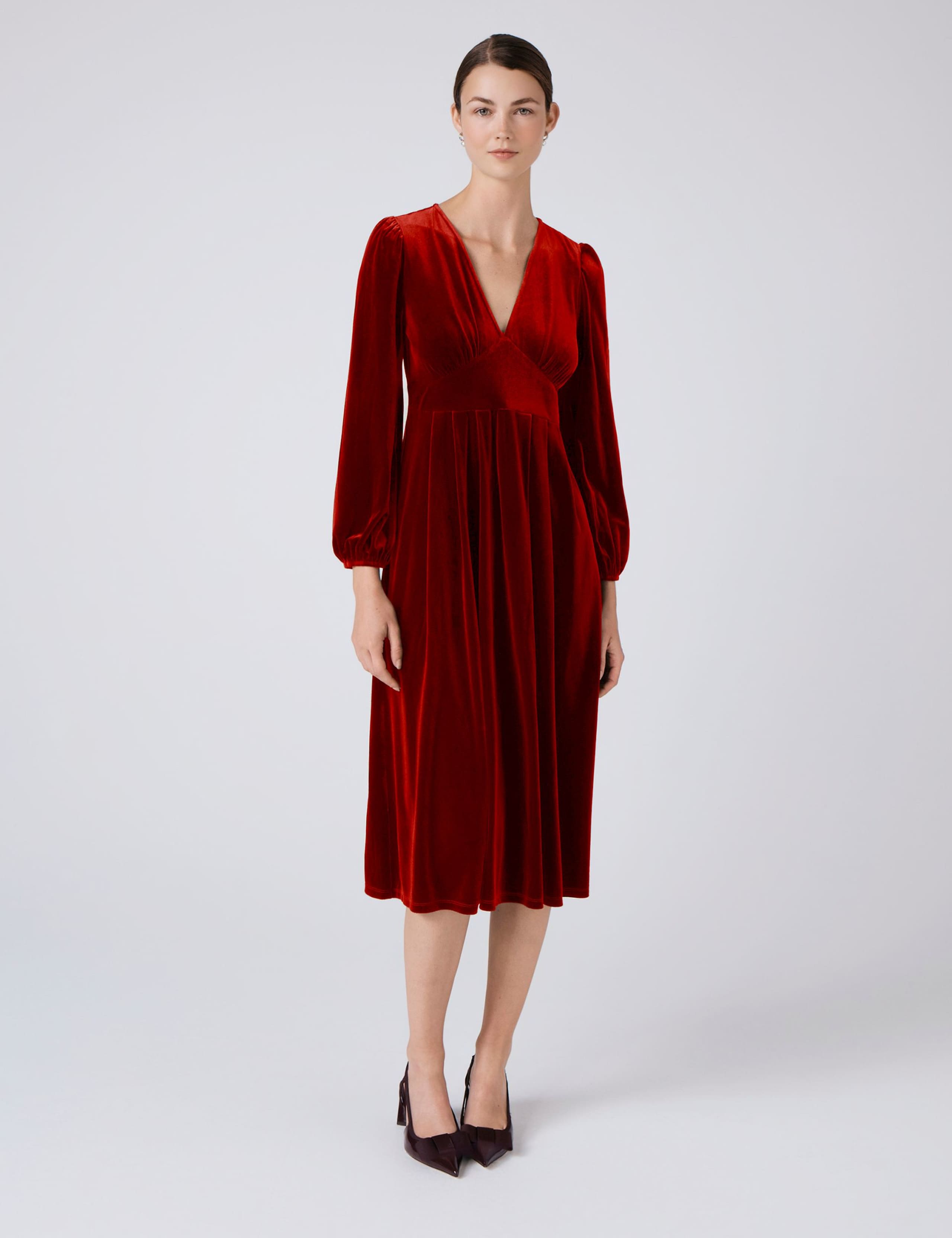 Velvet V-Neck Midi Skater Dress 1 of 4