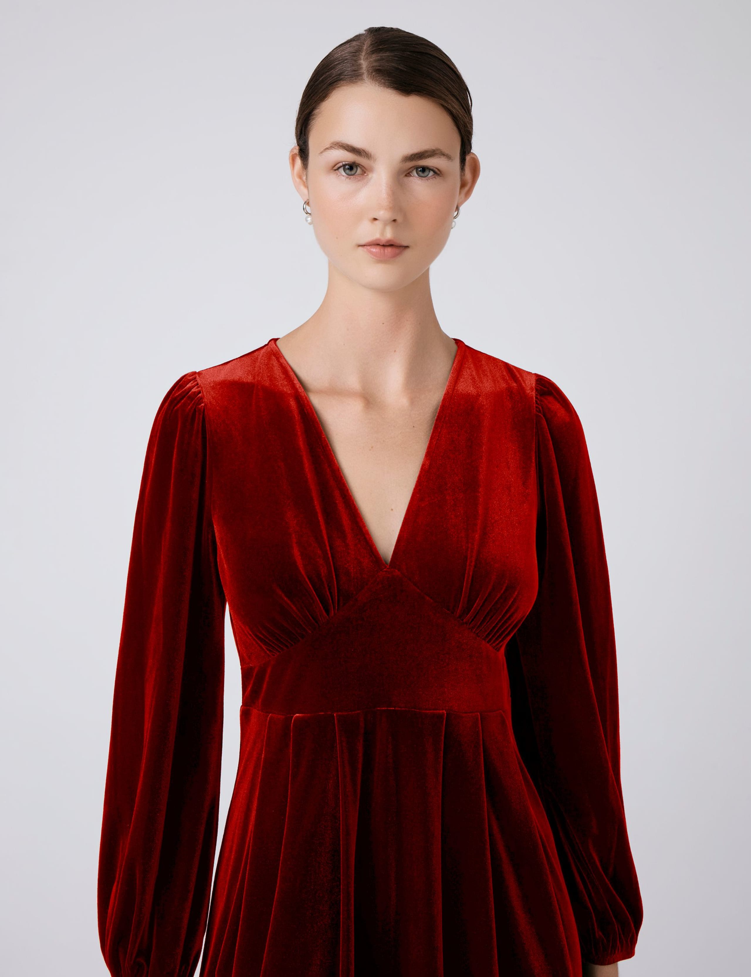 Velvet V-Neck Midi Skater Dress 2 of 4