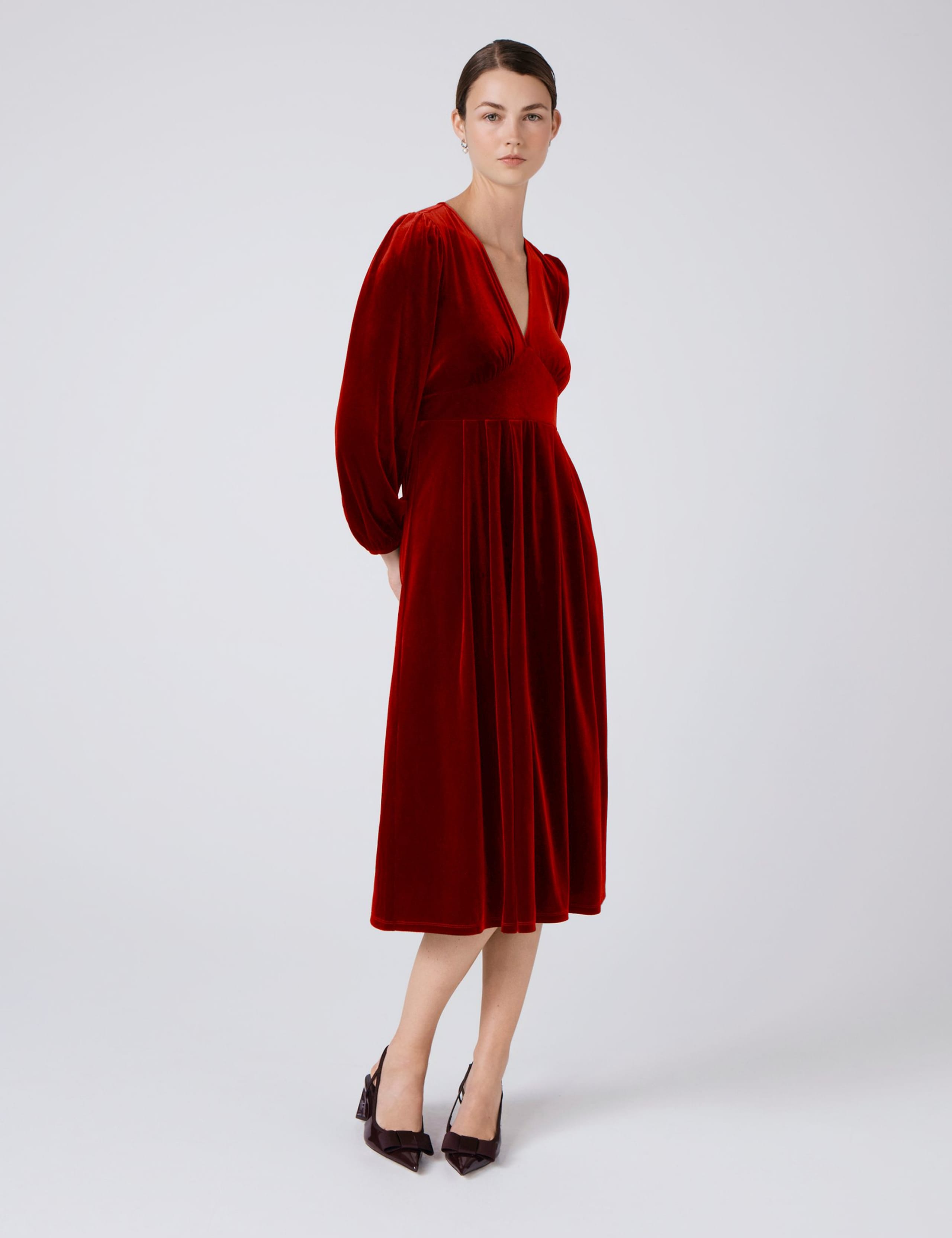 Velvet V-Neck Midi Skater Dress 4 of 4