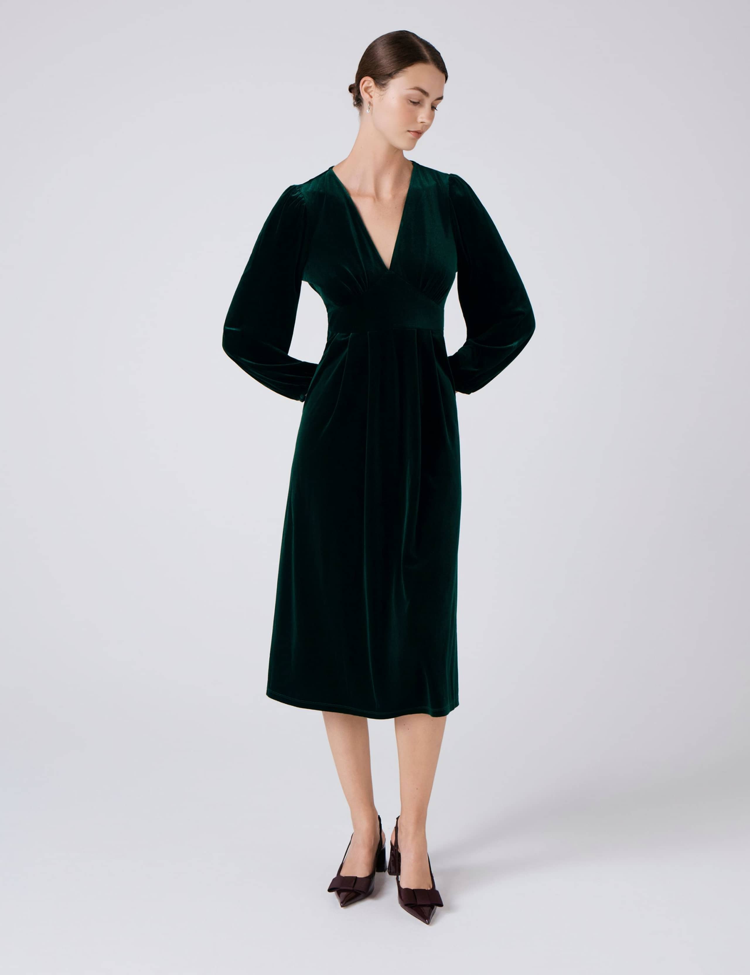 Velvet V-Neck Midi Skater Dress 2 of 4