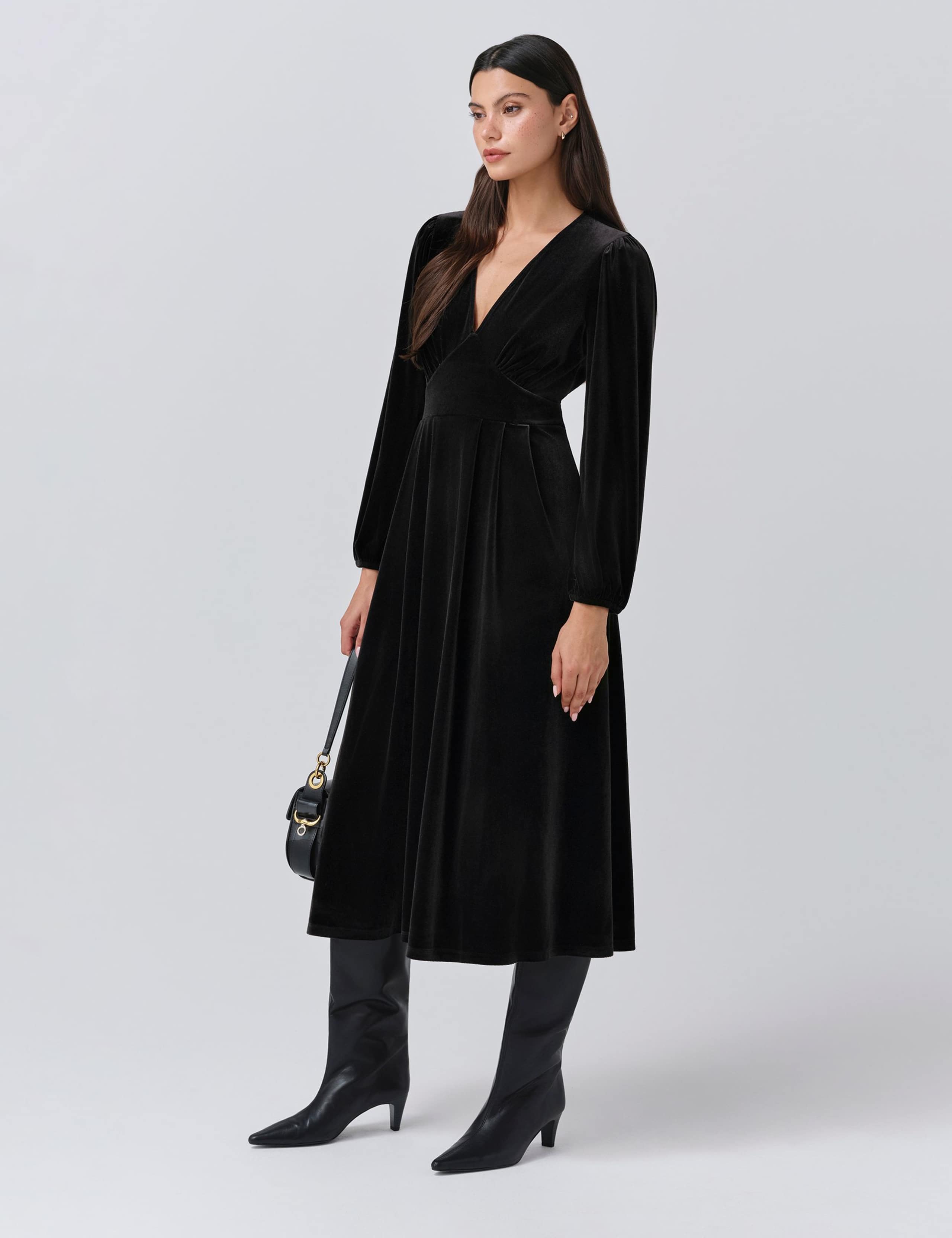 Velvet V-Neck Midi Skater Dress 2 of 5