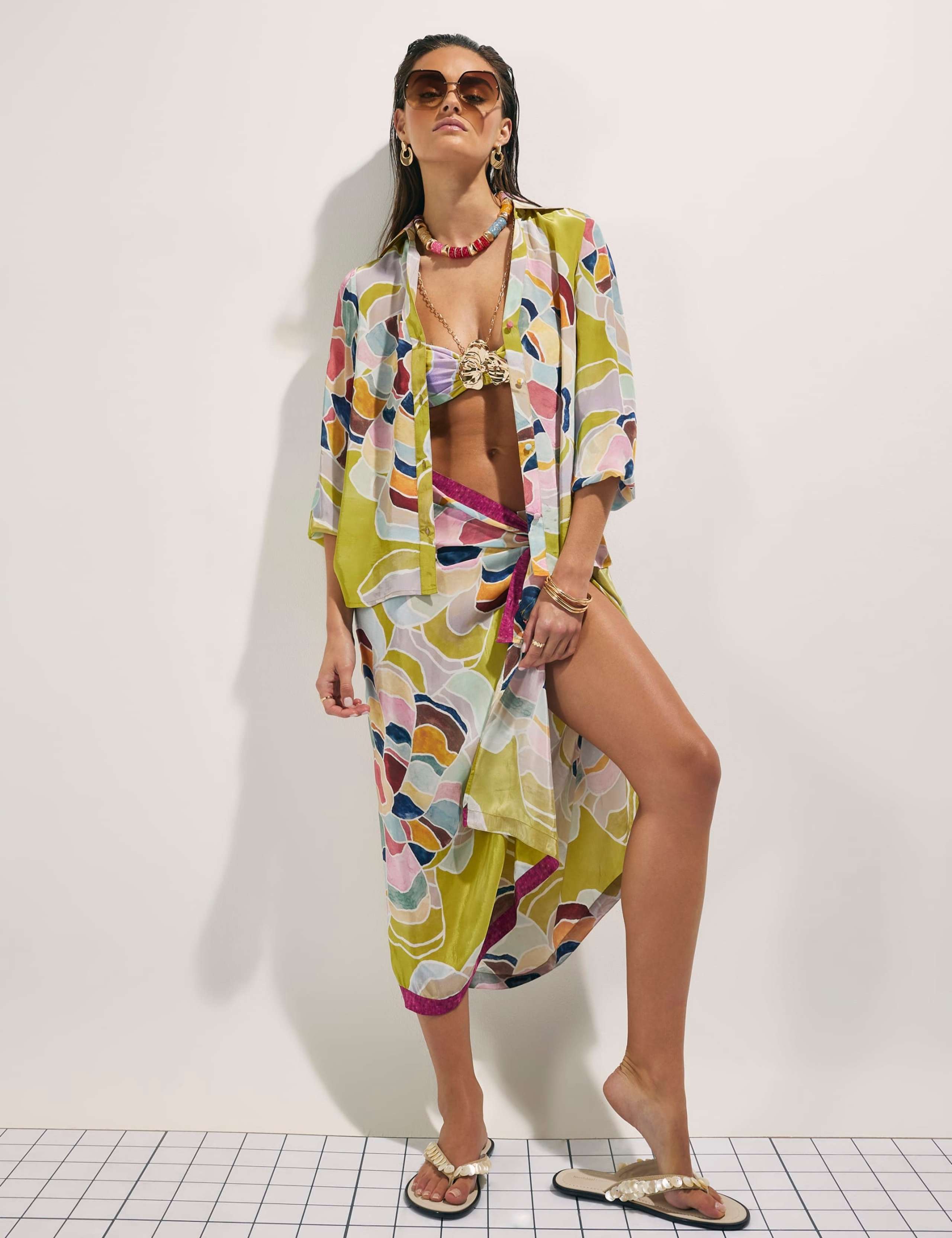 Floral Collared Beaded Cuff Beach Shirt 3 of 4
