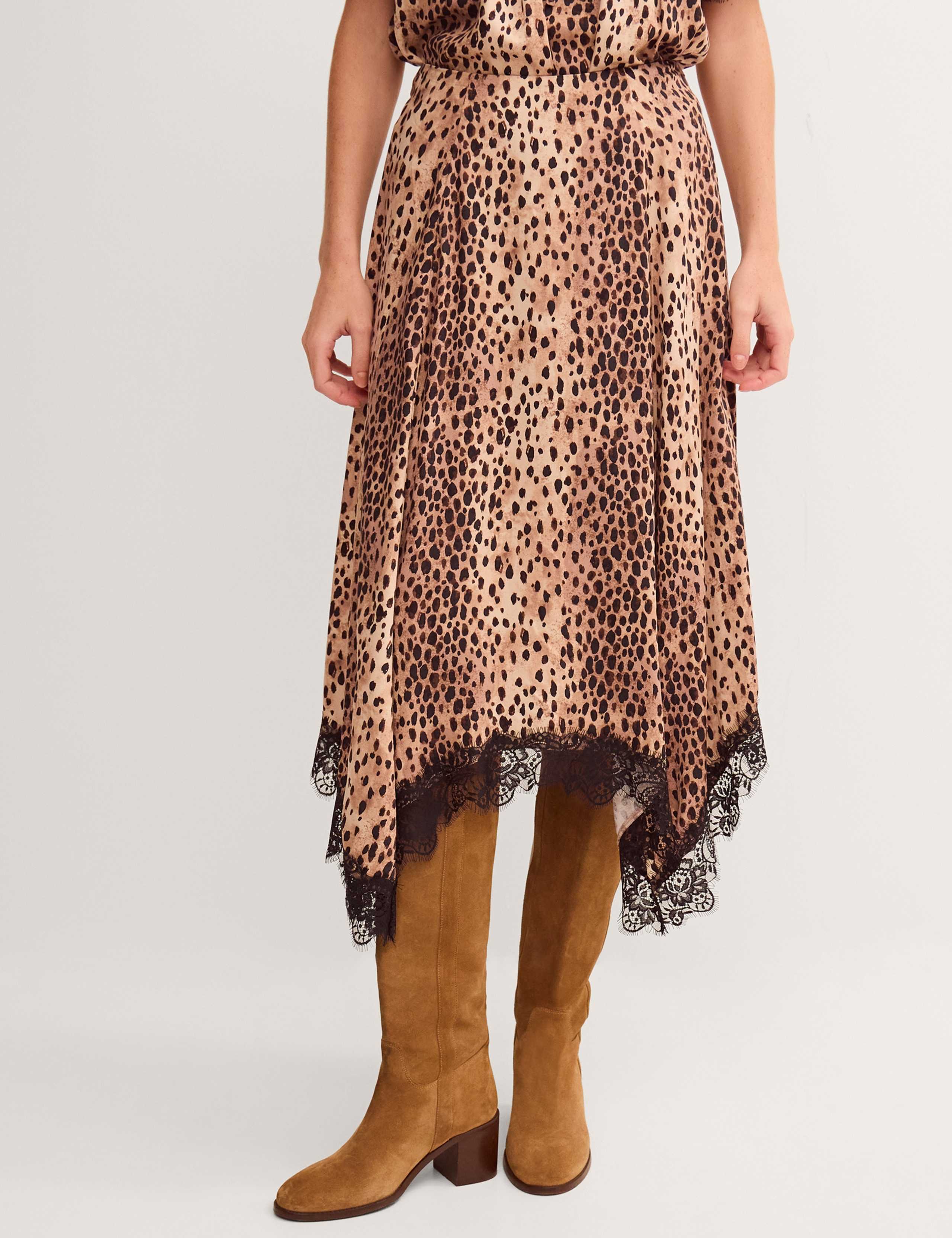 Printed Lace Hanky Hem Midi A-Line Skirt 2 of 4
