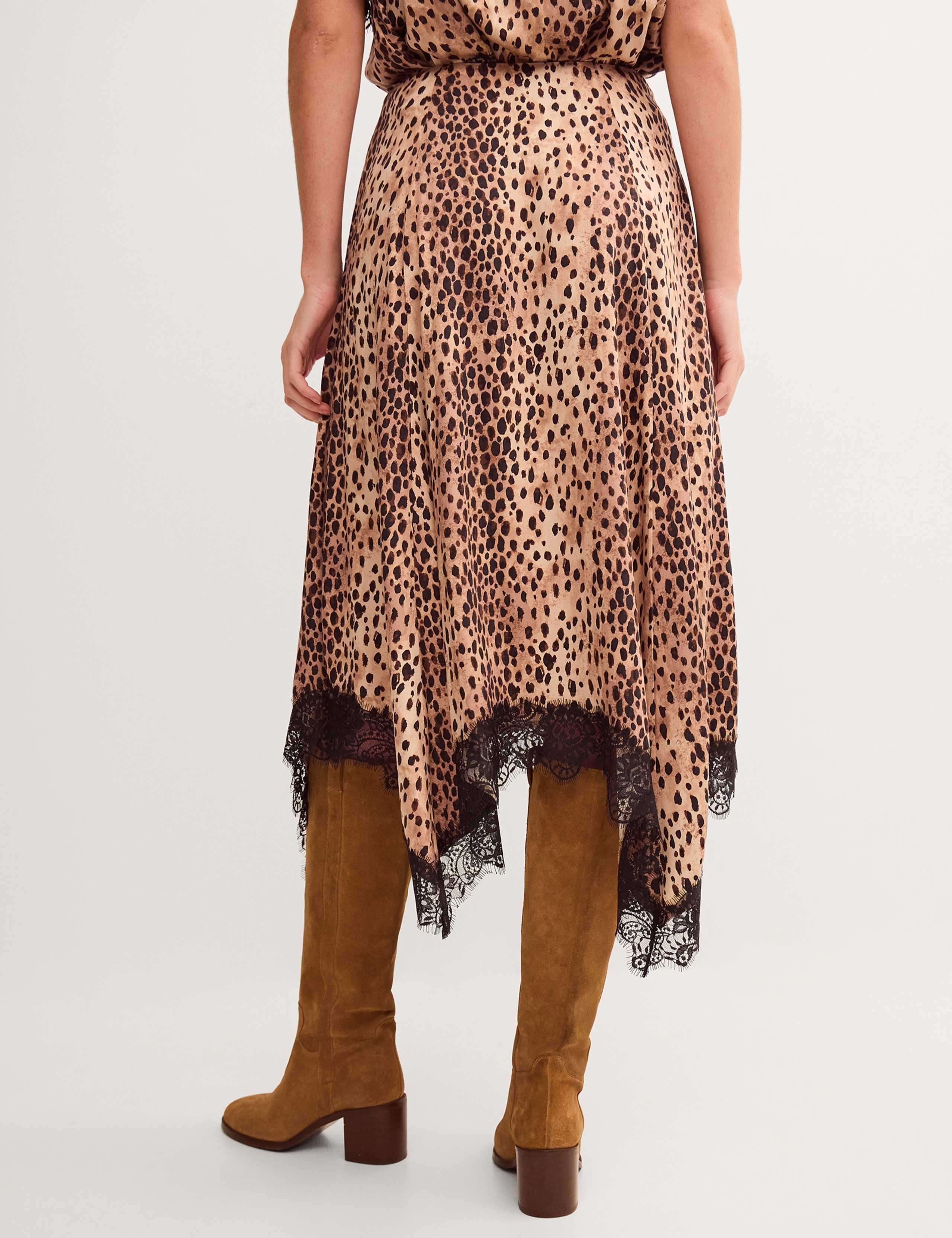 Printed Lace Hanky Hem Midi A-Line Skirt 3 of 4