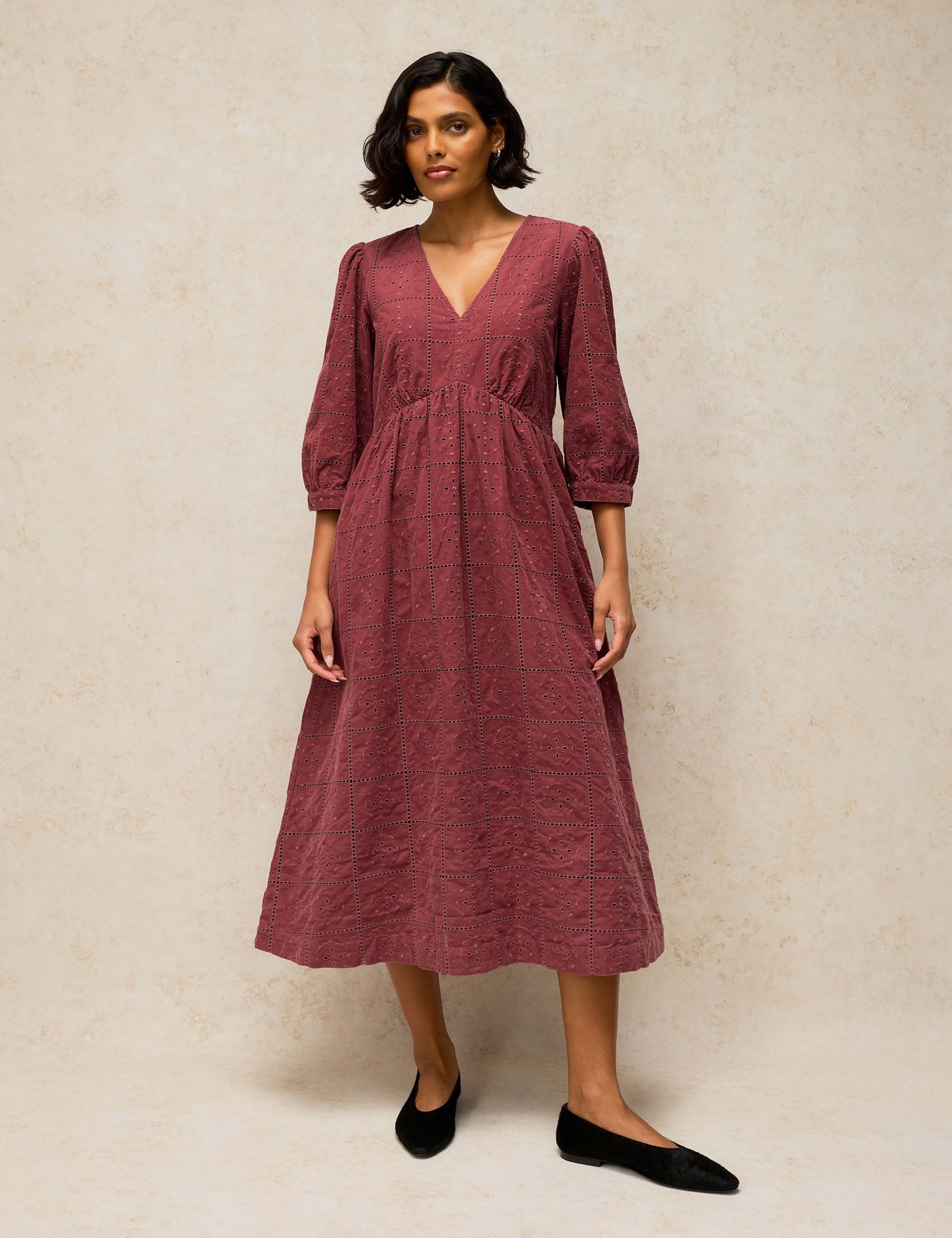 Pure Cotton Embroidered V Neck Knee Length Dress 3 of 6