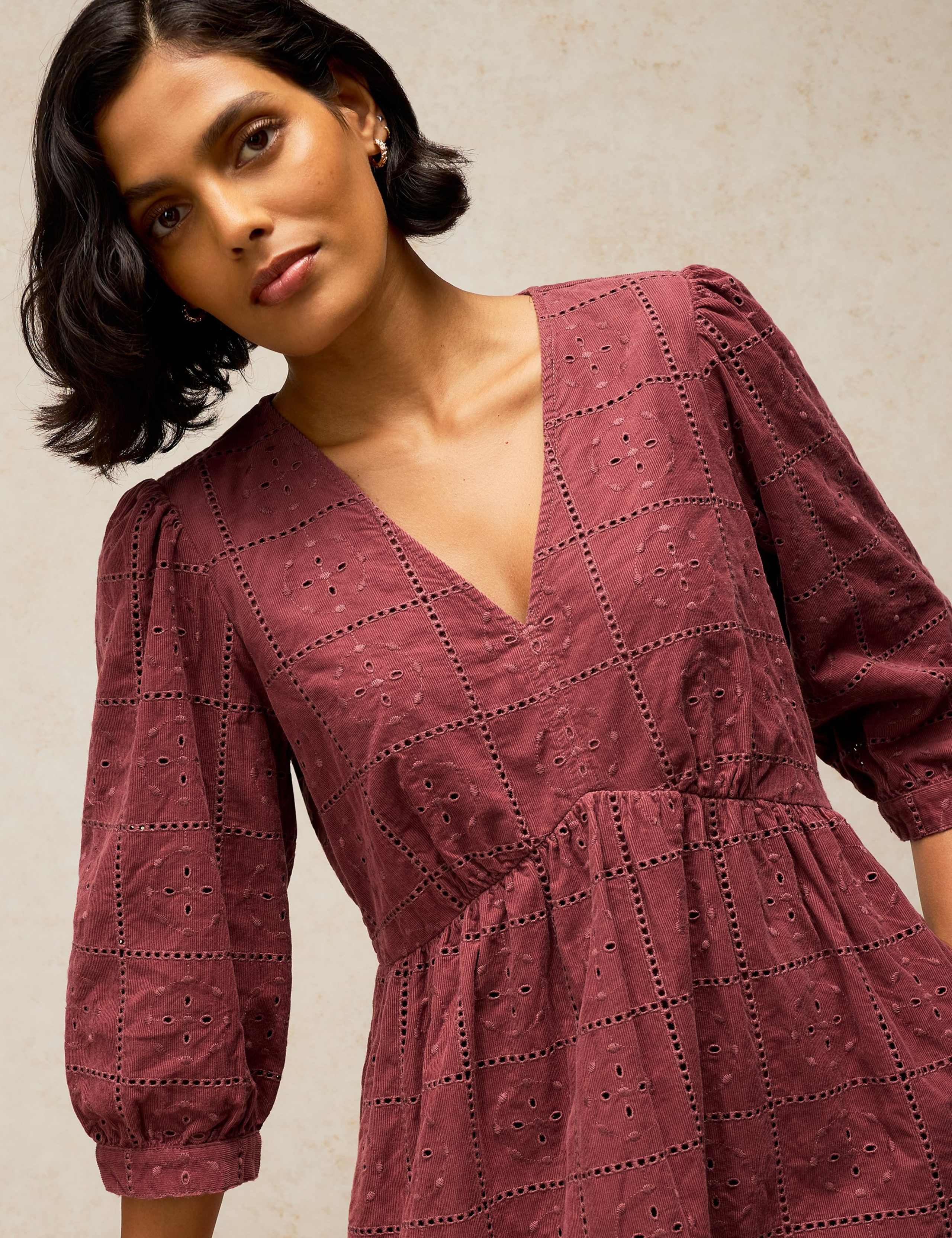 Pure Cotton Embroidered V Neck Knee Length Dress 5 of 6