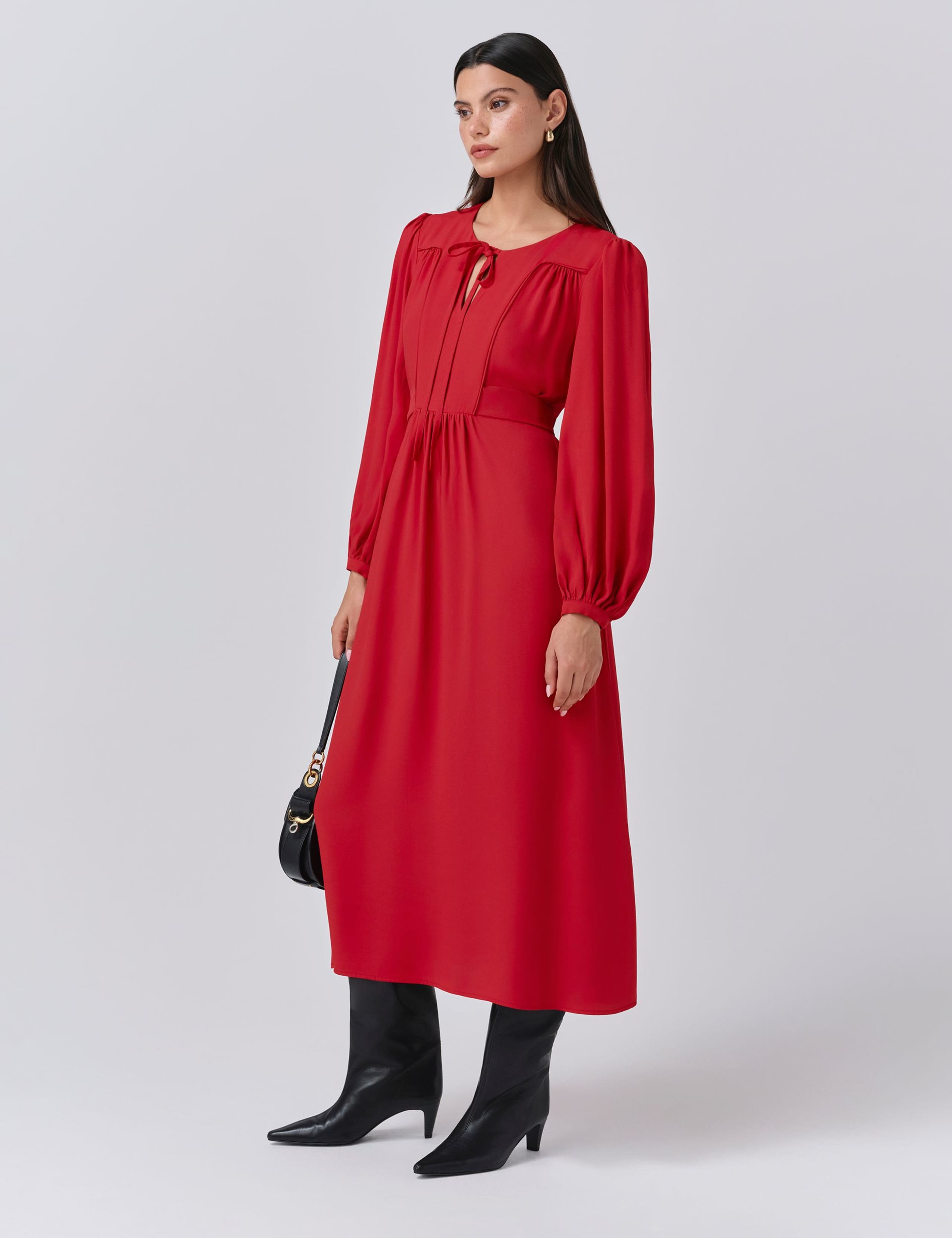 Crepe Tie Neck Midi Smock Dress 2 of 5