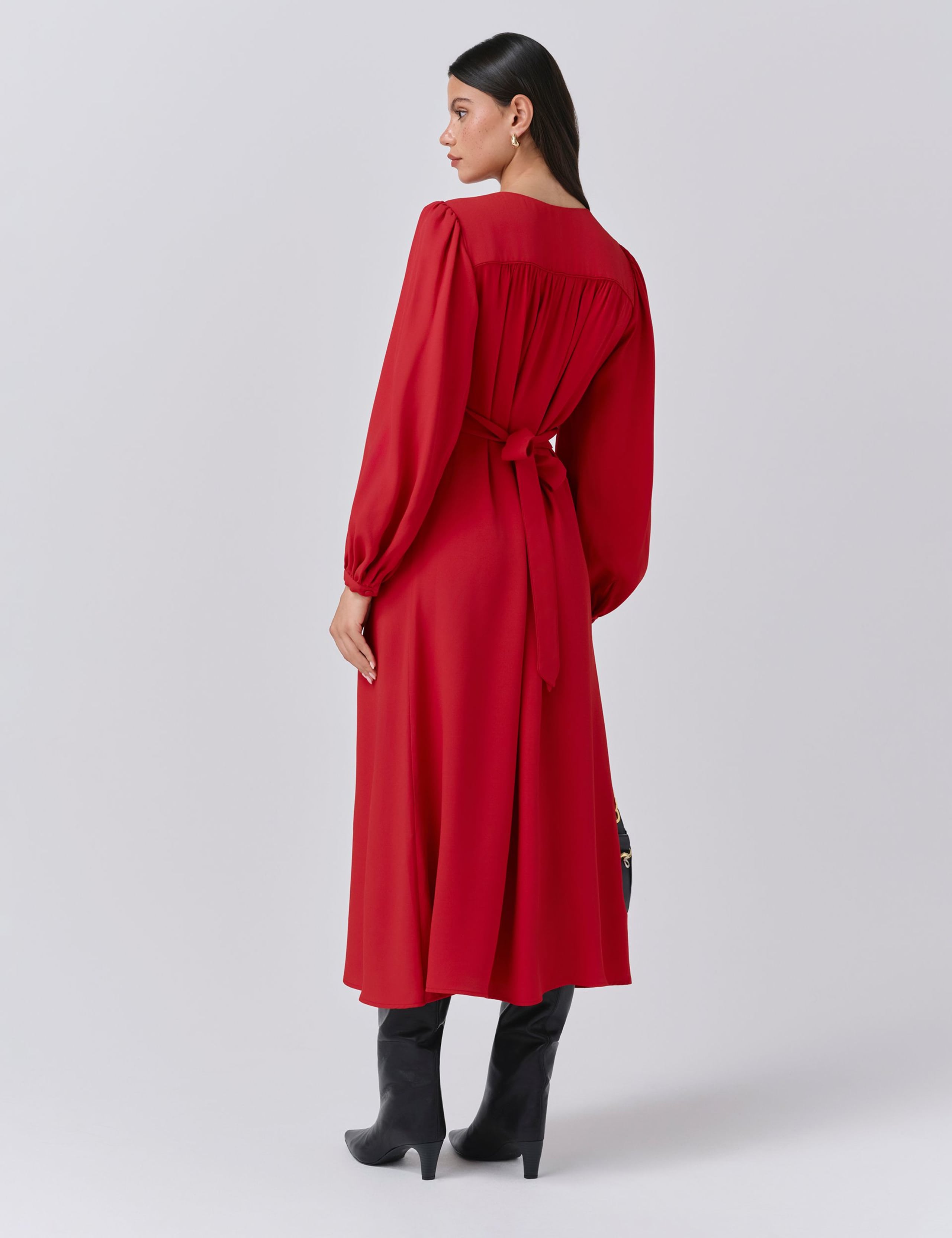 Crepe Tie Neck Midi Smock Dress 3 of 5