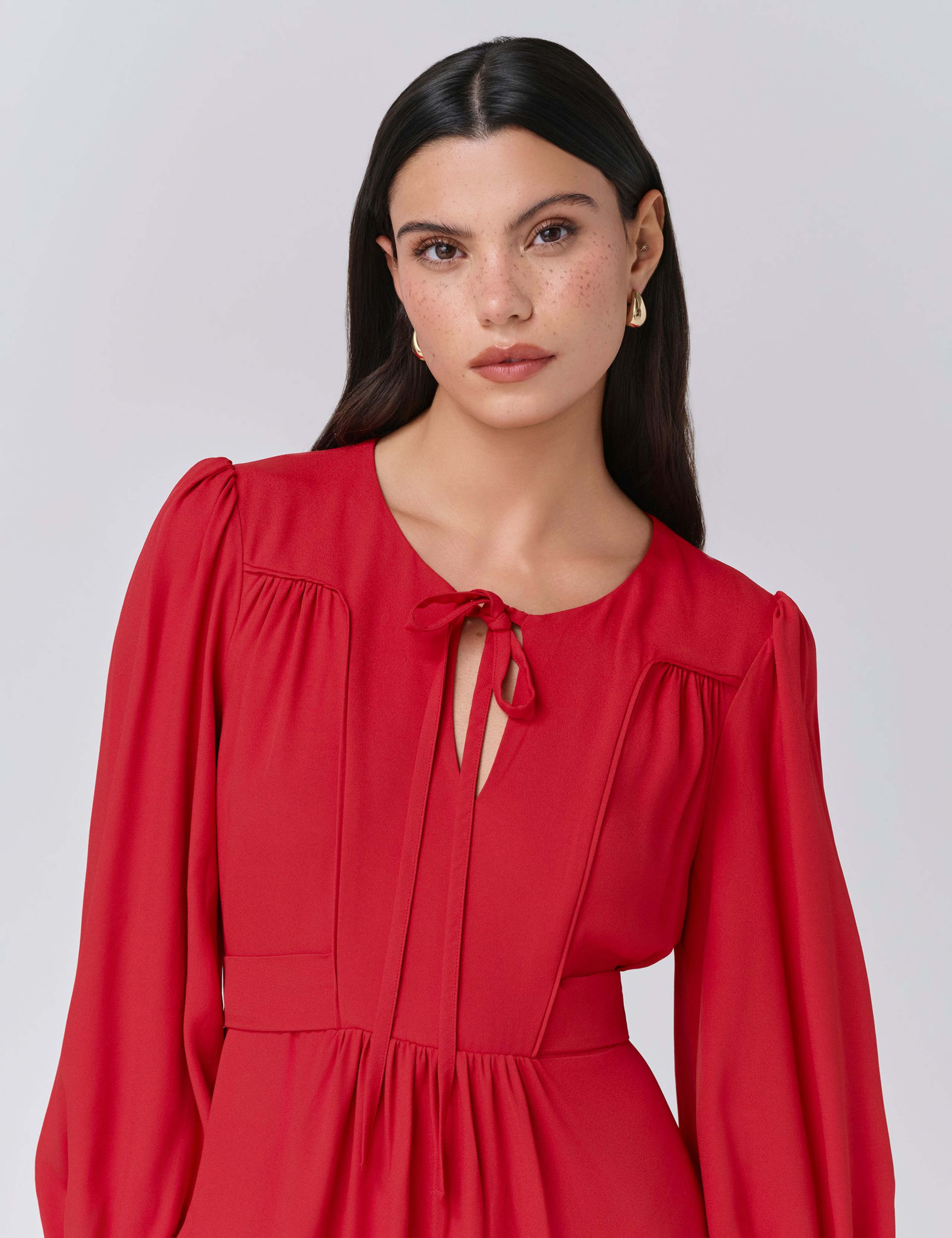 Crepe Tie Neck Midi Smock Dress 5 of 5