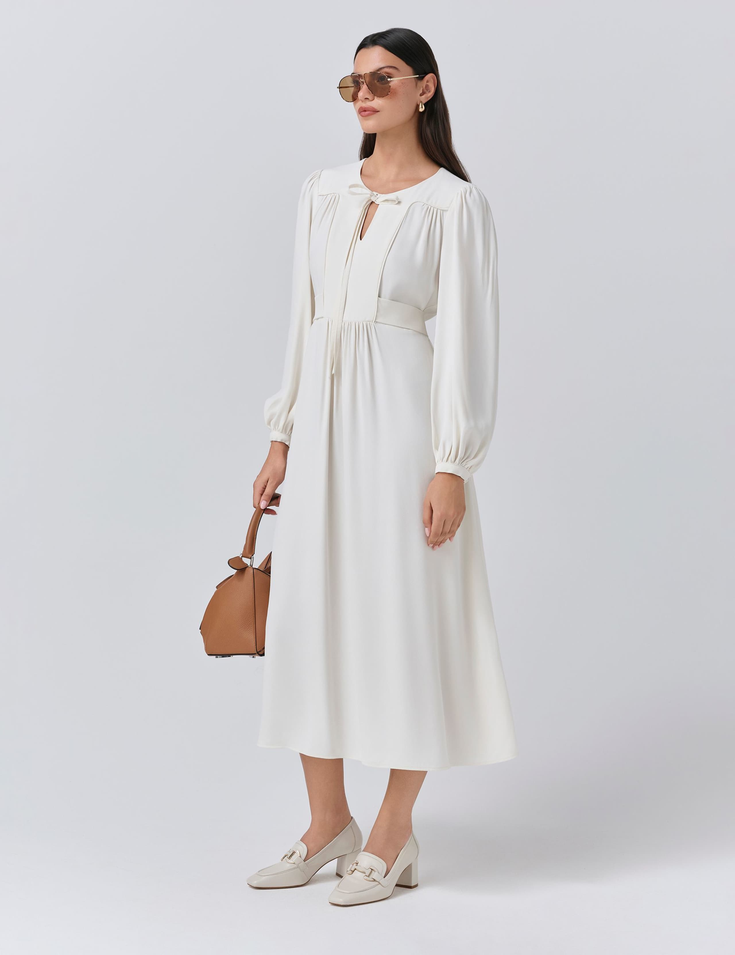 Crepe Tie Neck Midi Smock Dress 2 of 5