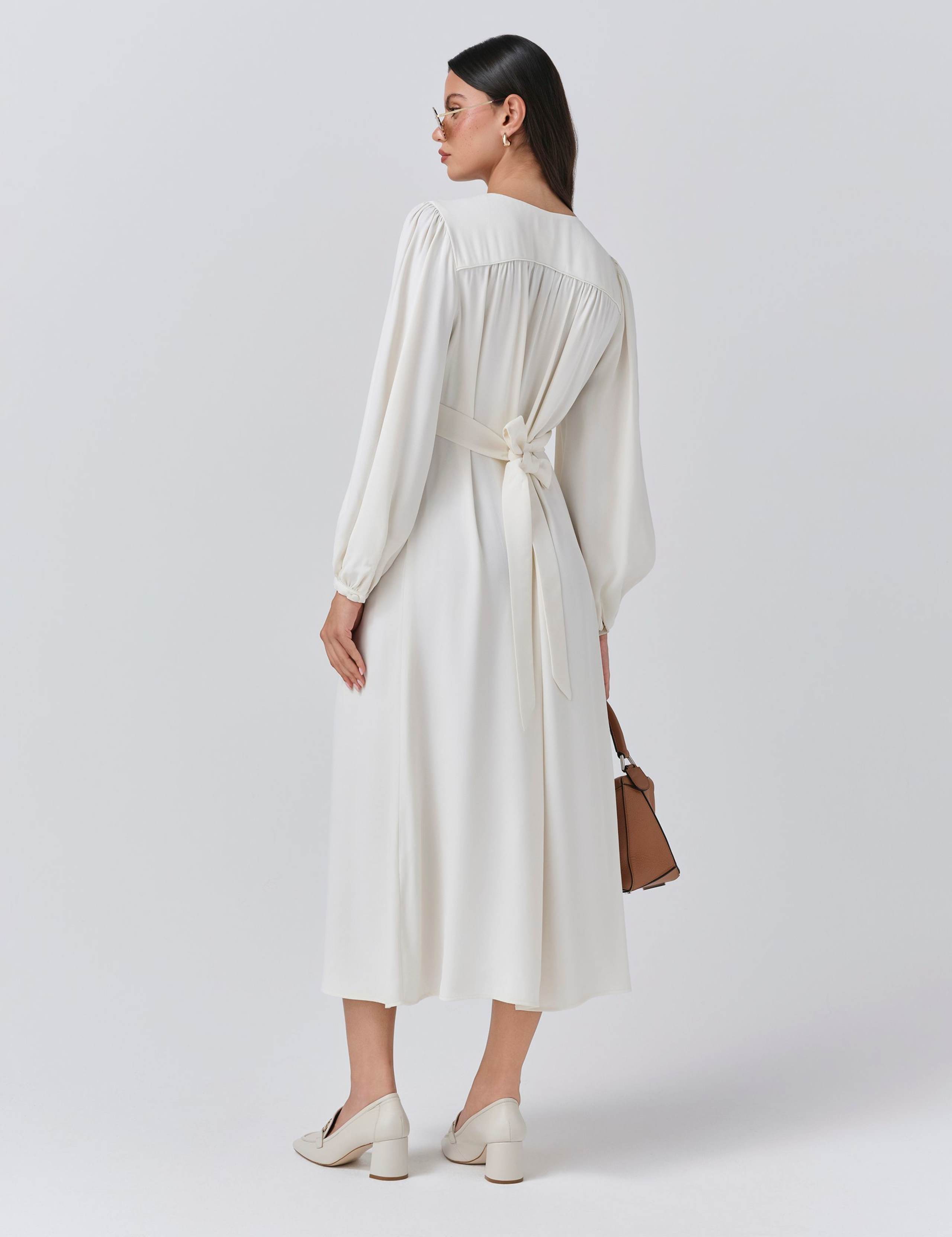 Crepe Tie Neck Midi Smock Dress 3 of 5