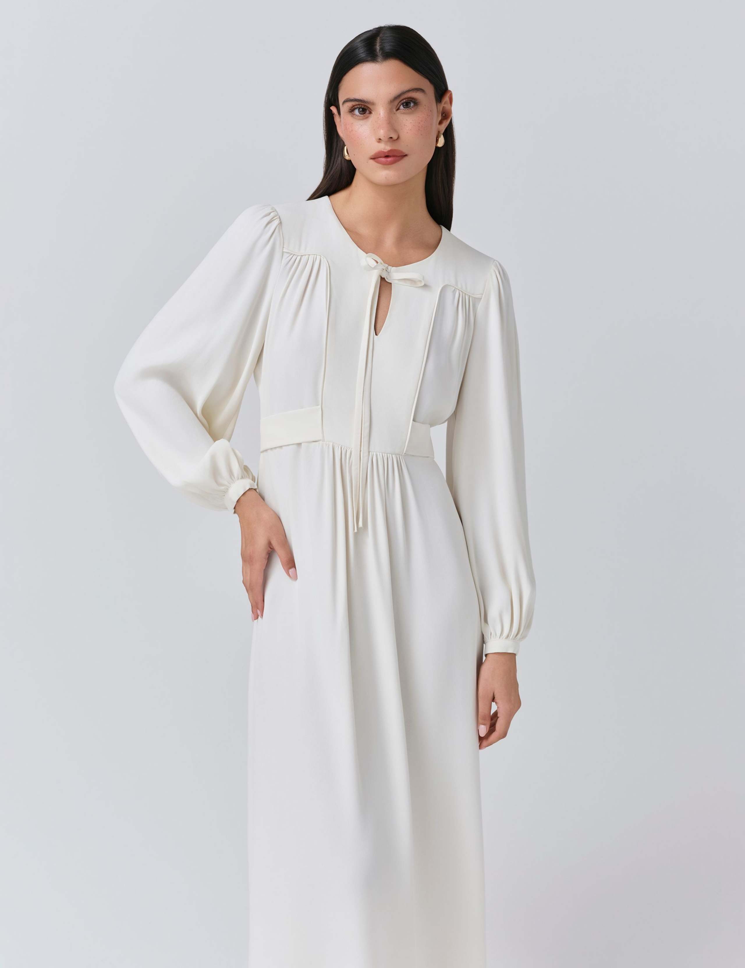 Crepe Tie Neck Midi Smock Dress 4 of 5