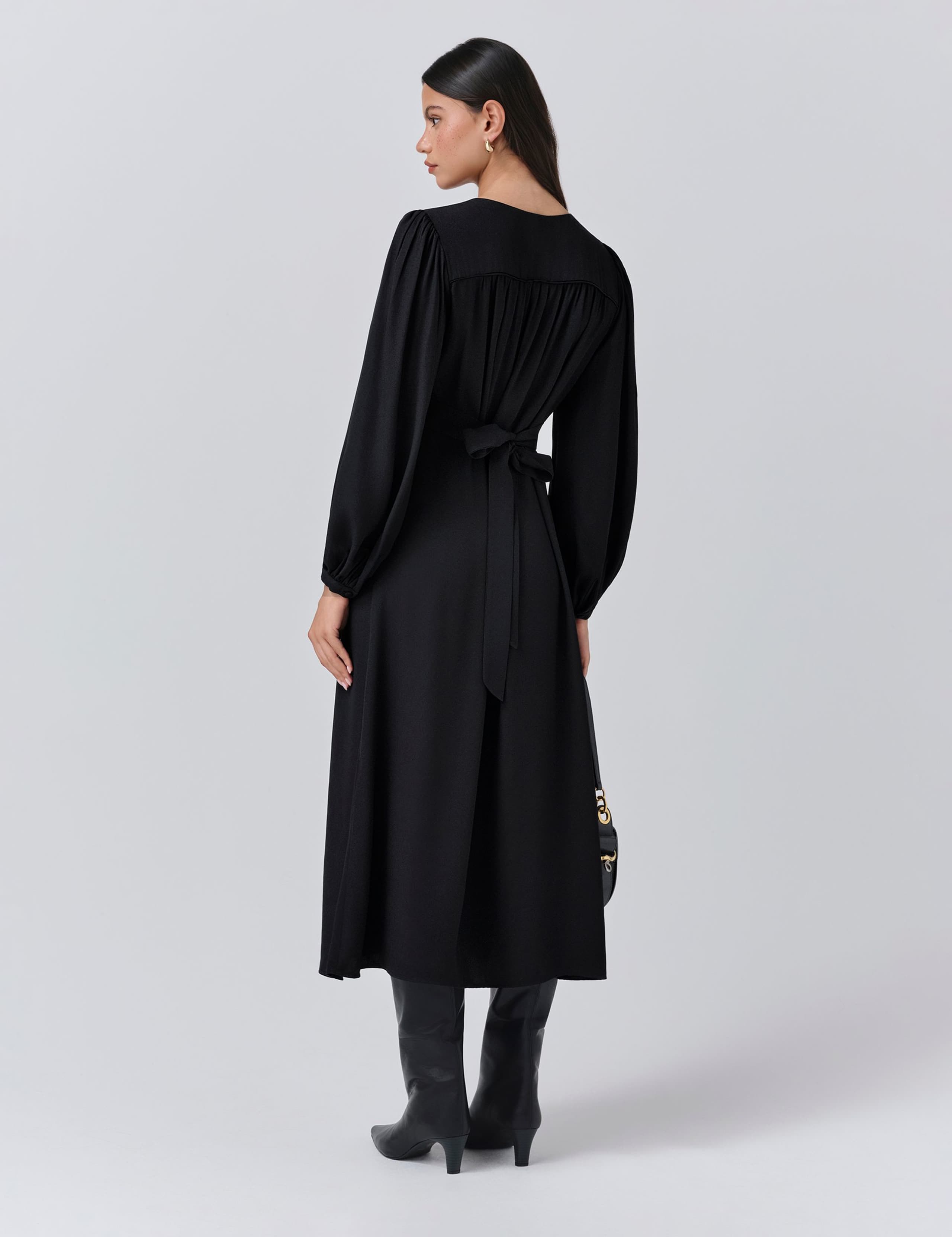 Crepe Tie Neck Midi Smock Dress 3 of 5