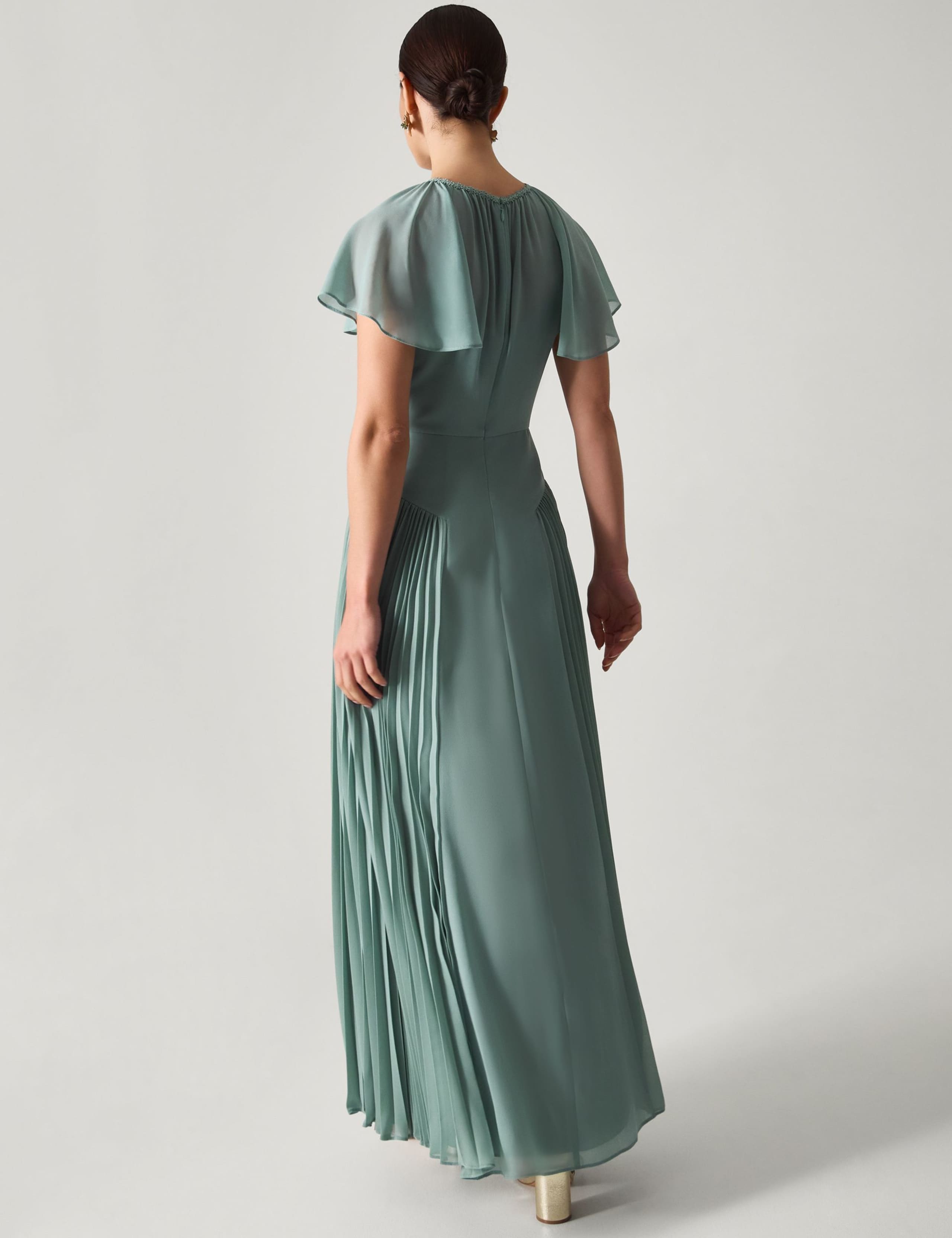 Pleated Angel Sleeve Maxi Skater Dress 4 of 4