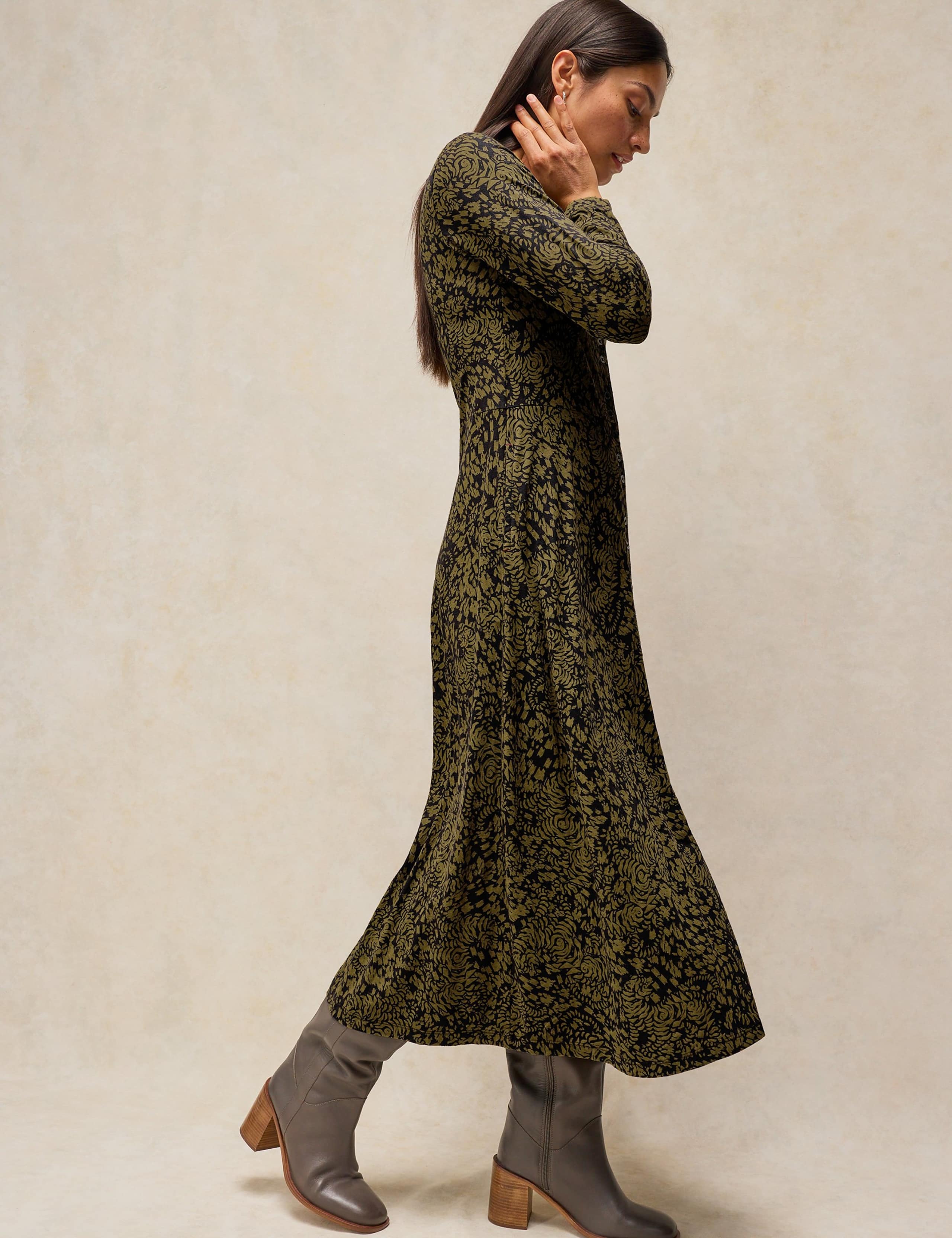 Pure Cotton Button Through V Neck Midi Dress 4 of 6