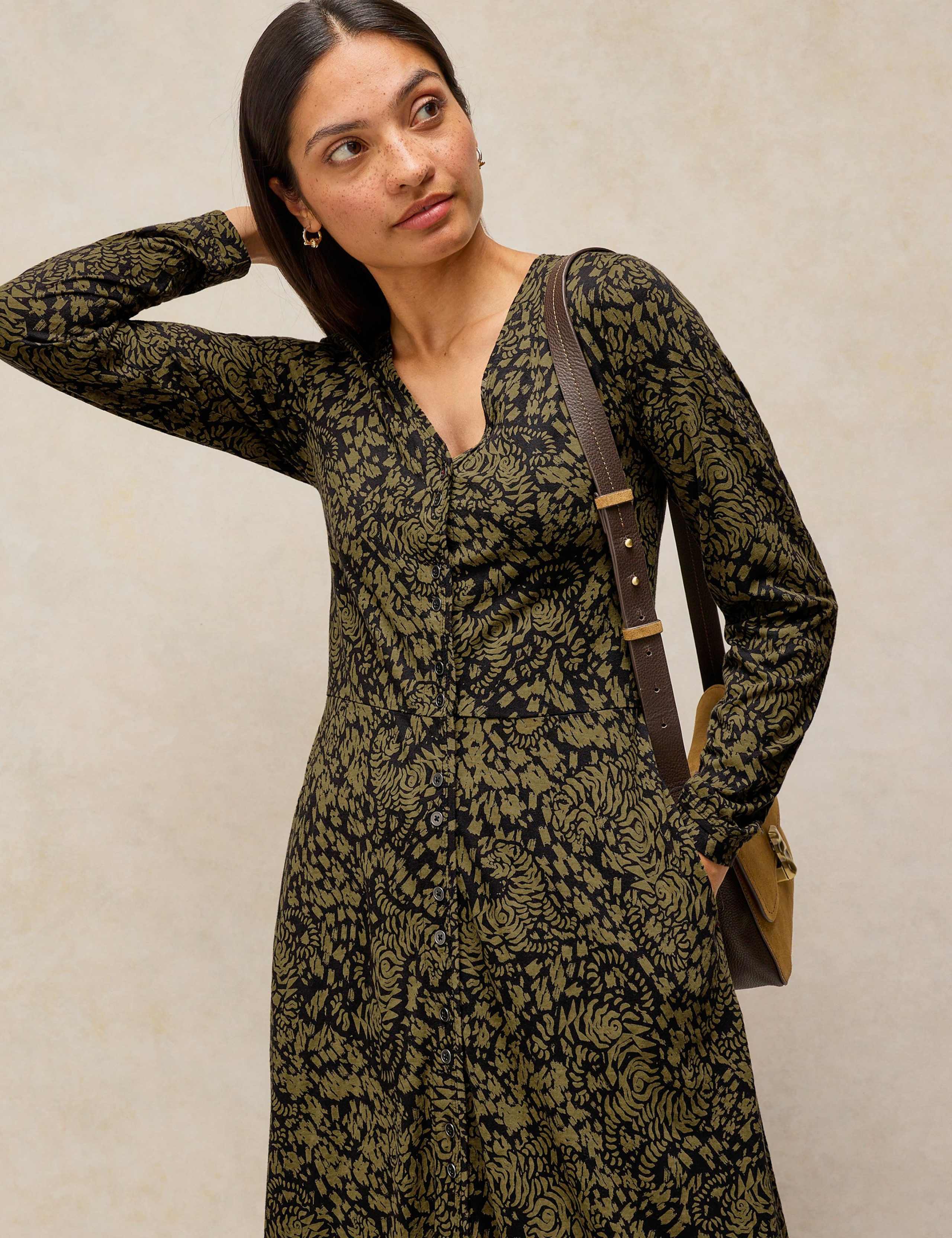 Pure Cotton Button Through V Neck Midi Dress 5 of 6