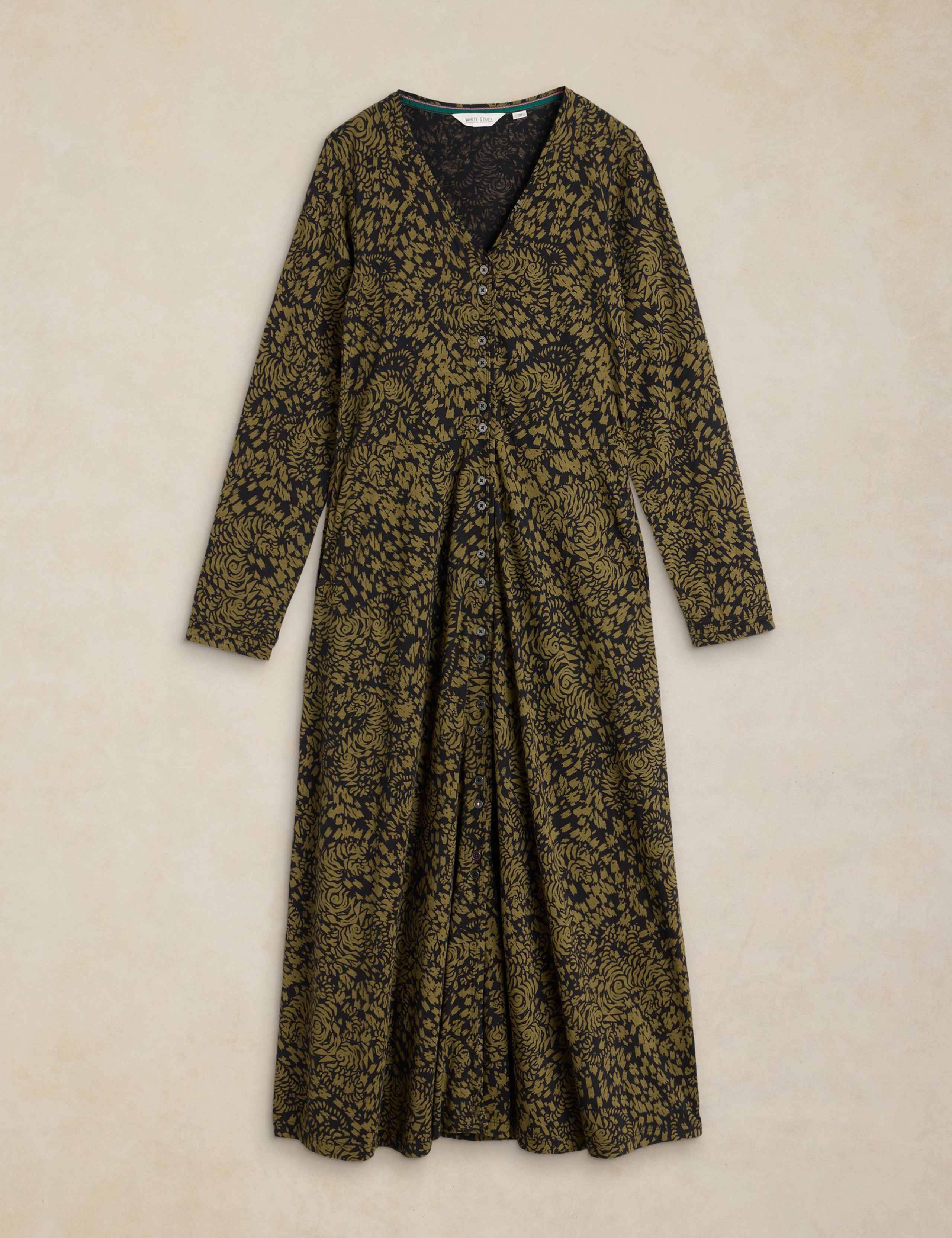 Pure Cotton Button Through V Neck Midi Dress 2 of 6